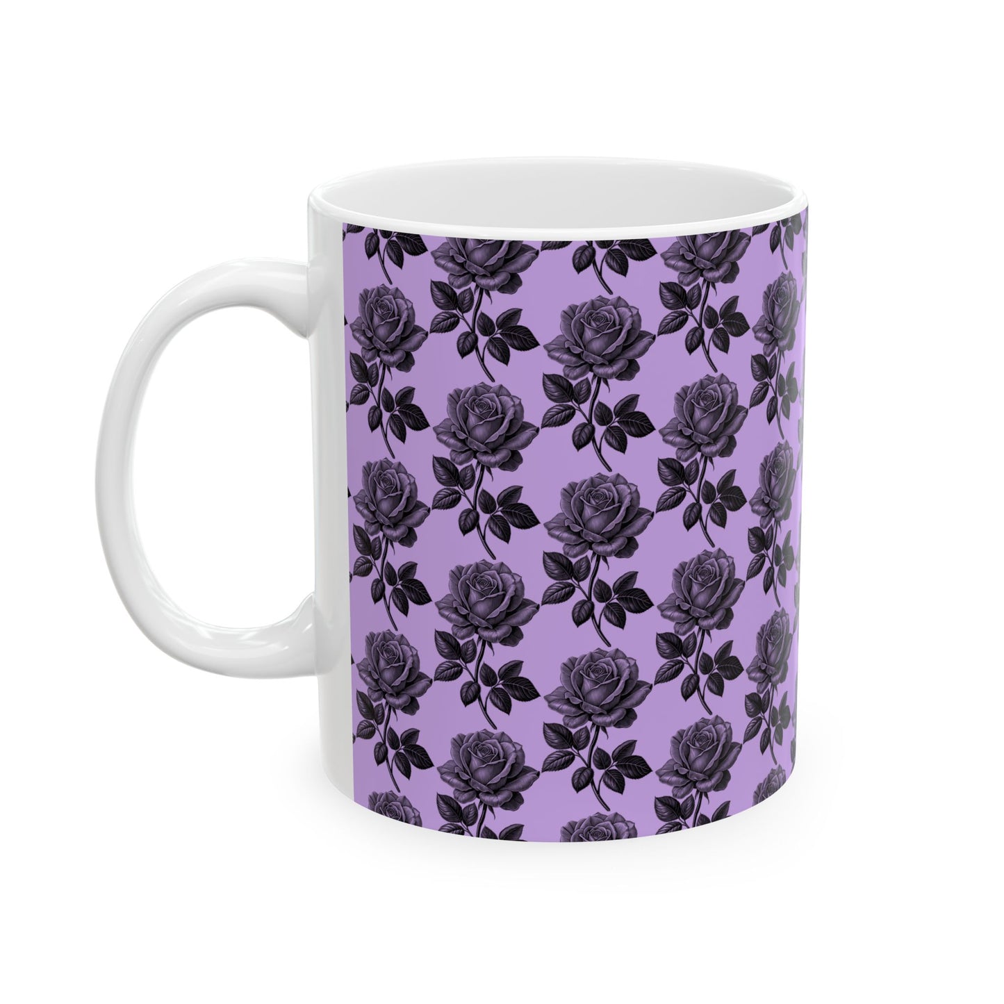 Elegant Black Rose Ceramic Mug, Floral Coffee Cup for Home, Office, Gift for Her, Romantic Tea Mug - 11oz, 15oz