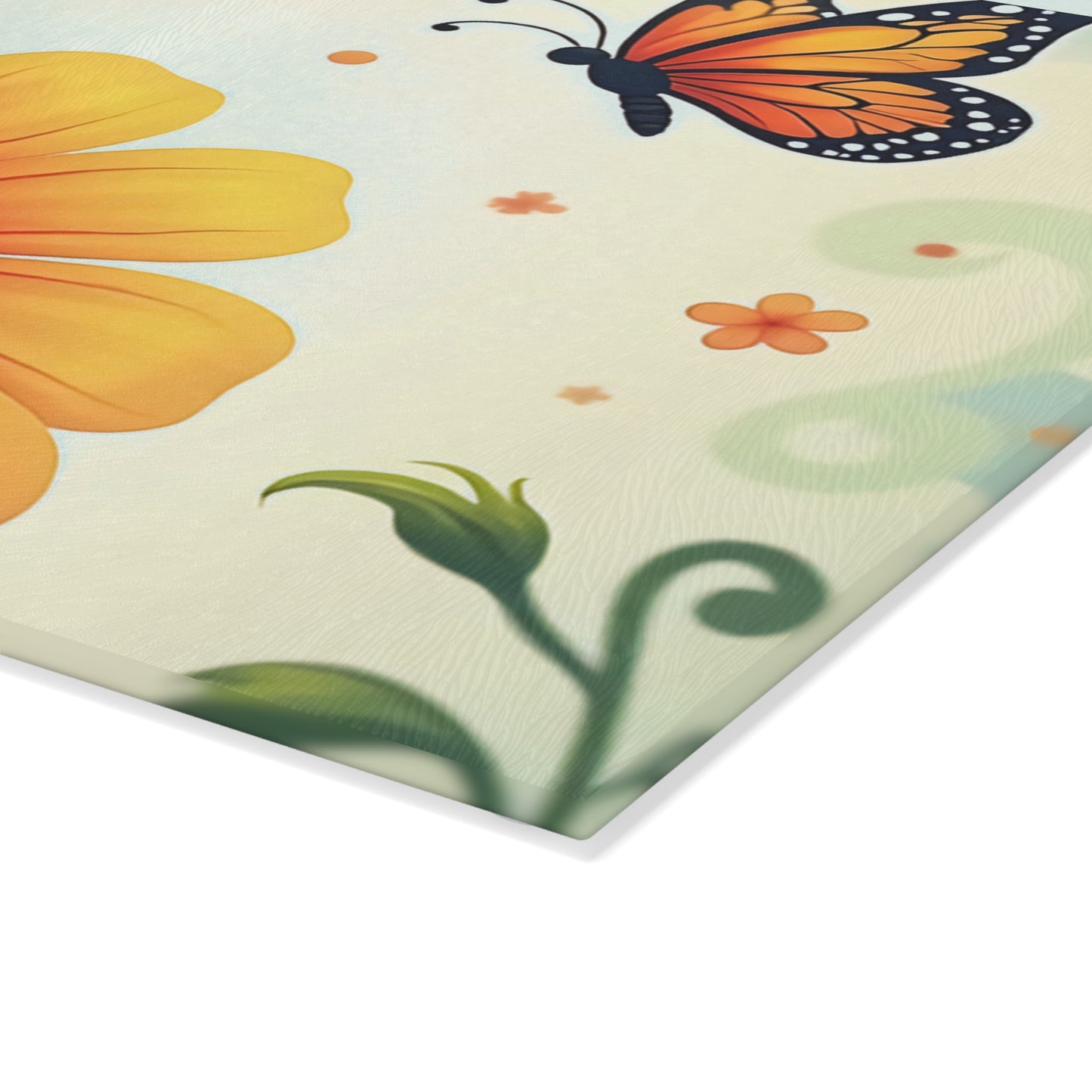 Cheerful Floral Glass Cutting Board, Kitchen Decor, Gift for Home, Cooking Accessory, Butterfly Artwork, Spring Inspired