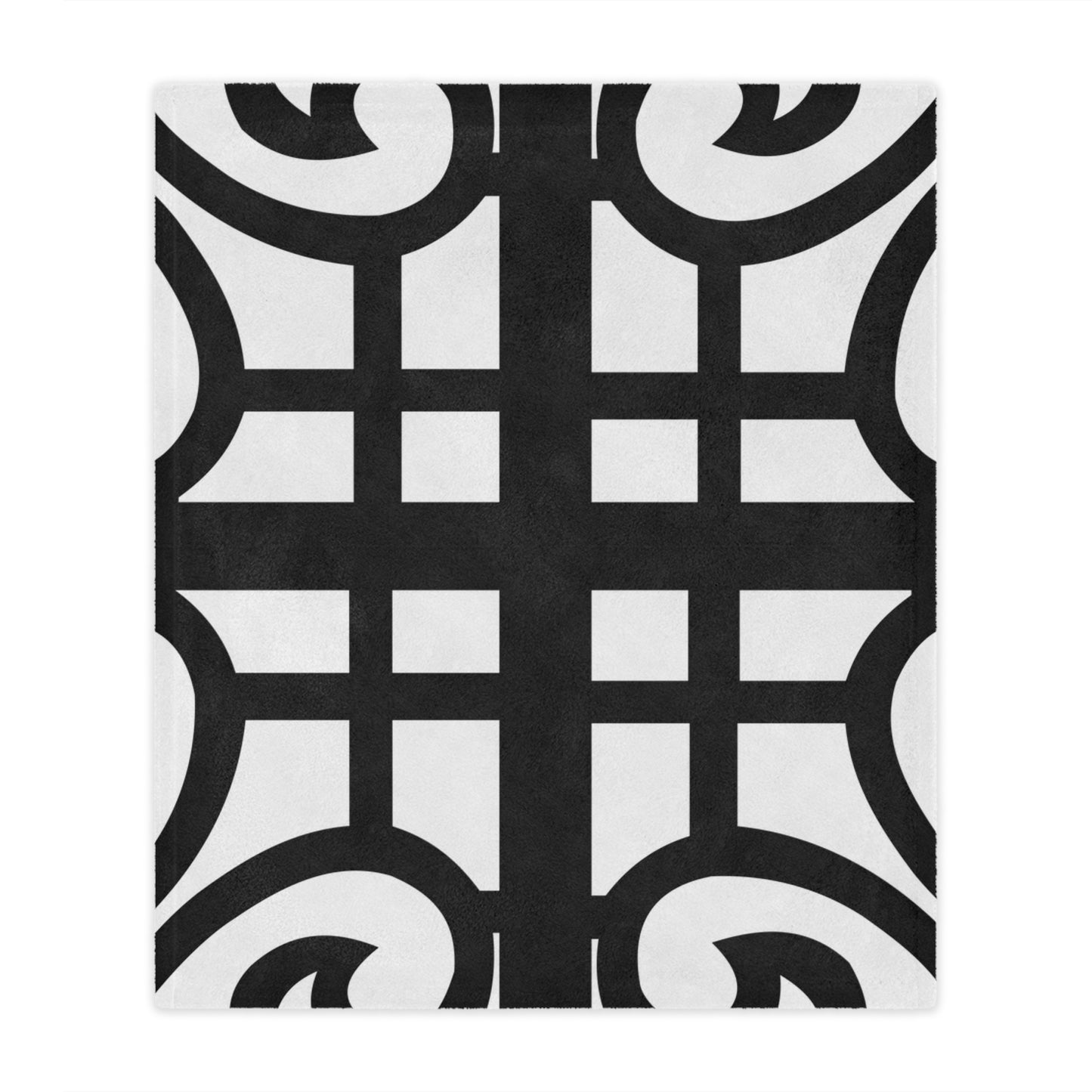 Geometric Scrolled Minky Blanket — Black & White Decorative Throw