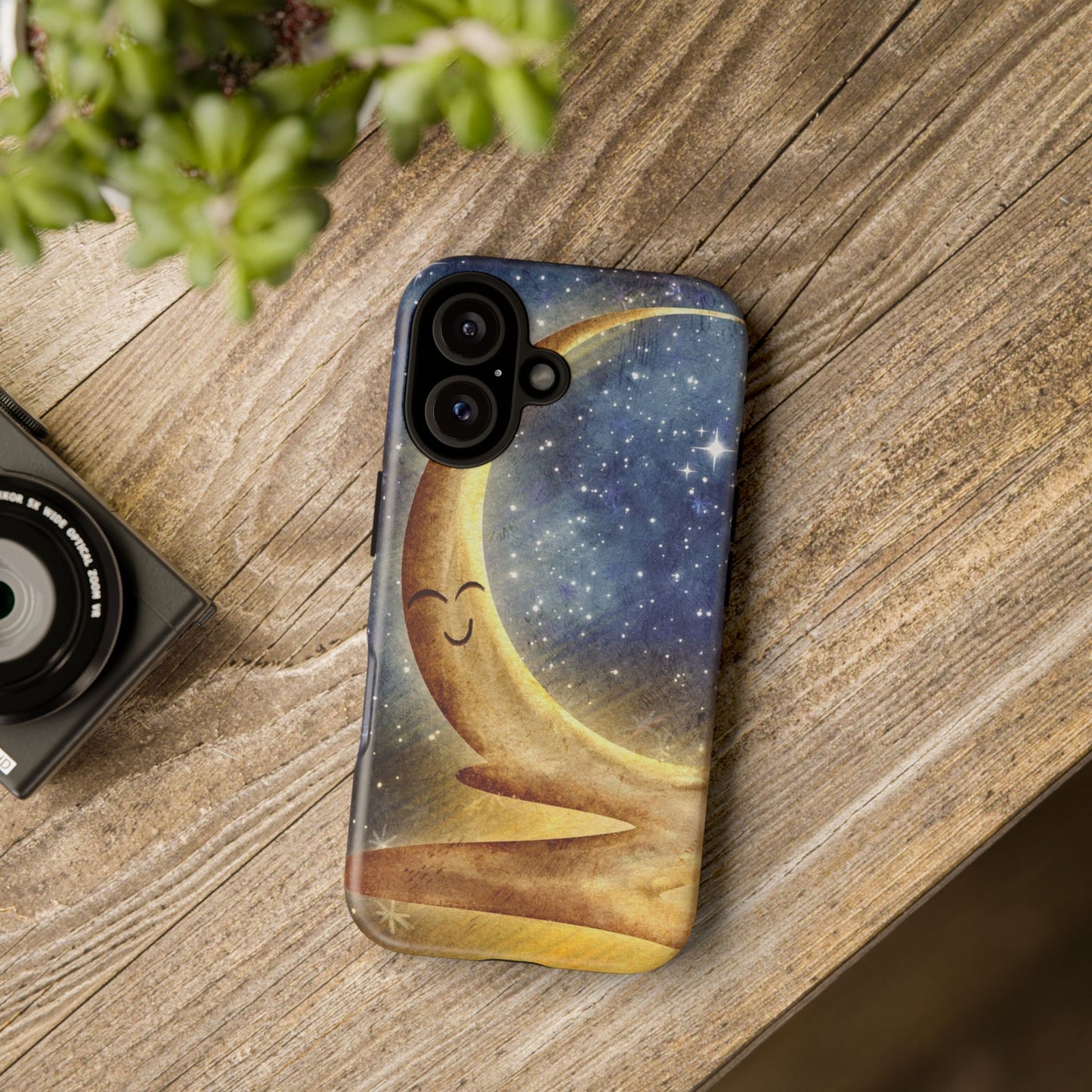 Moonlit Smile Phone Case — Starry Night Crescent Moon iPhone Cover