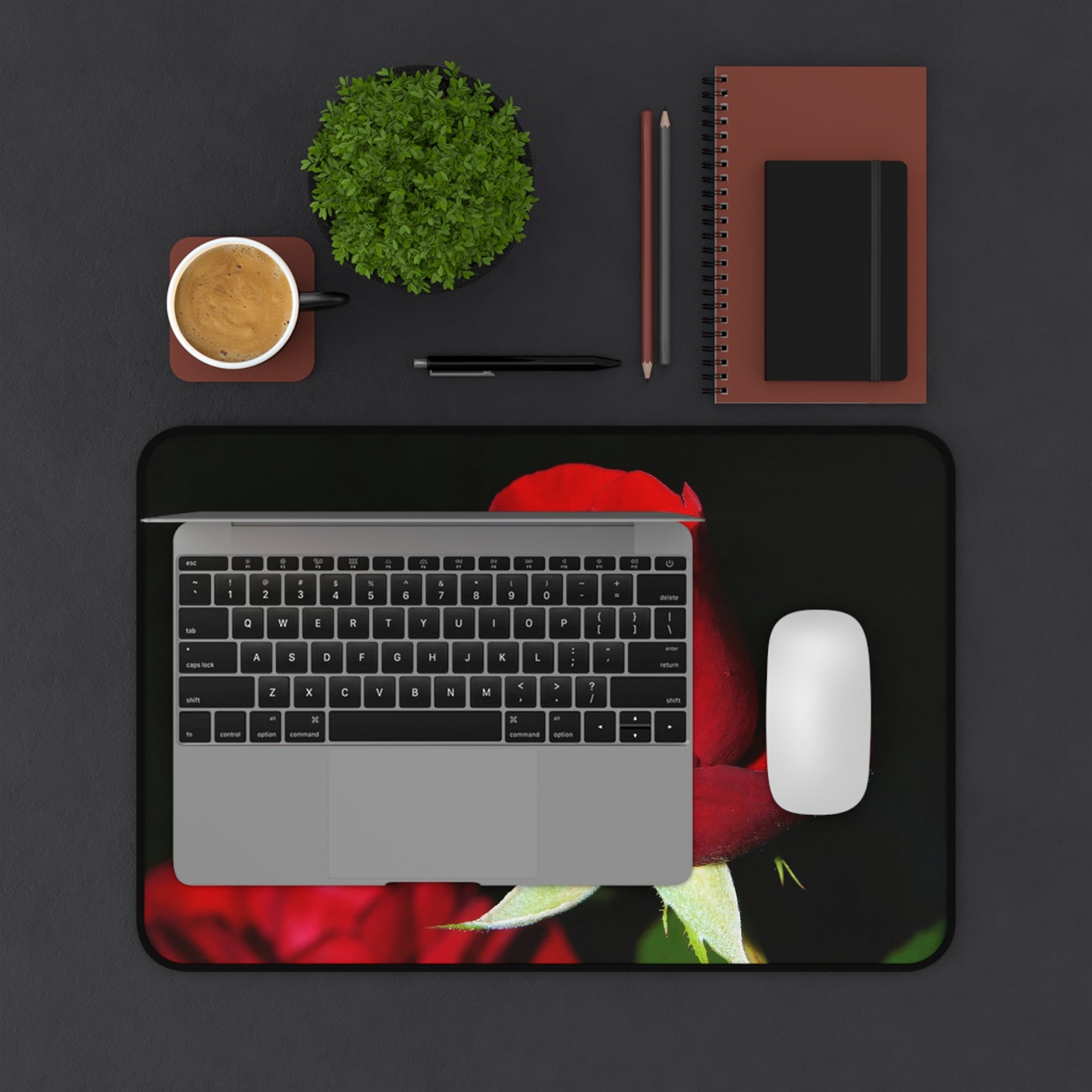 Rose Bloom Desk Mat — Red Rose Floral Mouse Pad for Office & Valentine’s Day