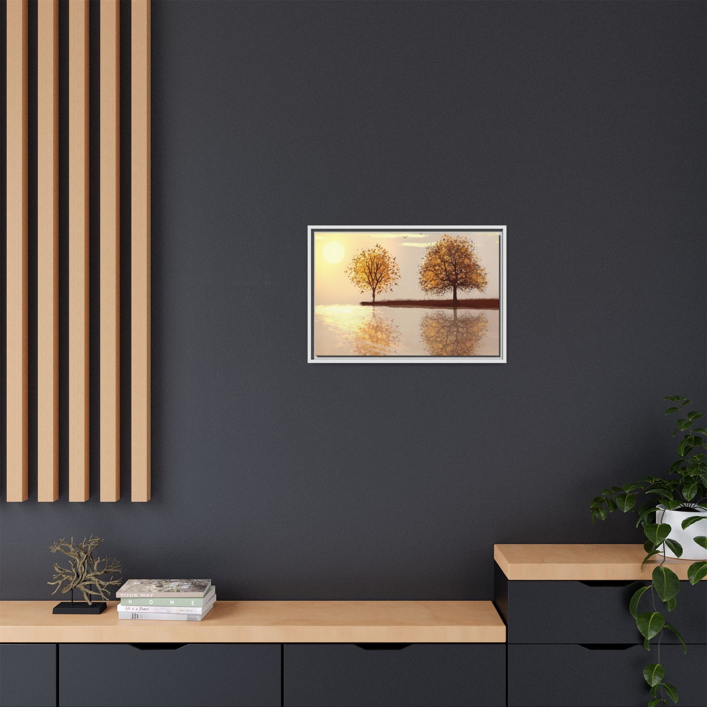 Framed Matte Canvas Wall Art — Golden Autumn Trees Reflection