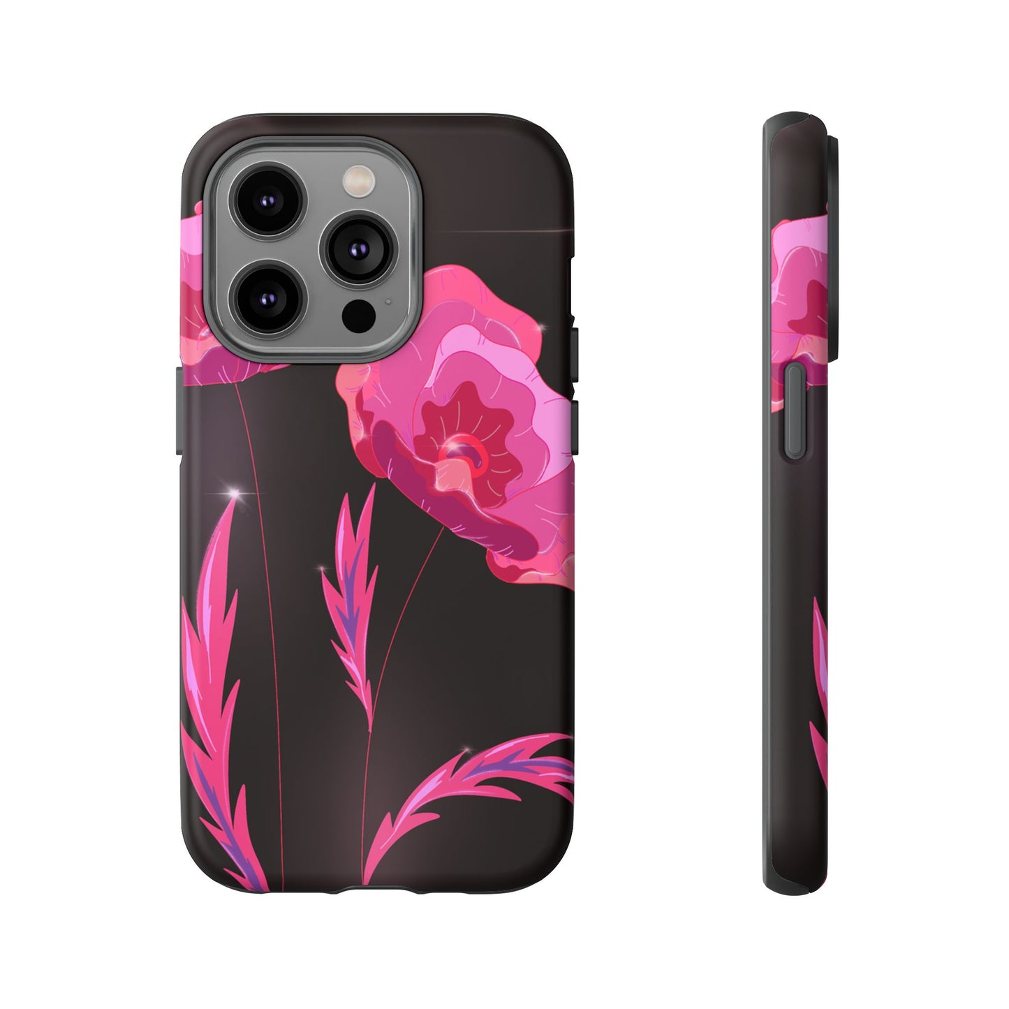 Floral iPhone Case | Tough Cases with Pink Poppy Design, Elegant Flower Phone Cover, Gift for Her, Spring Accessories, Chic Tech