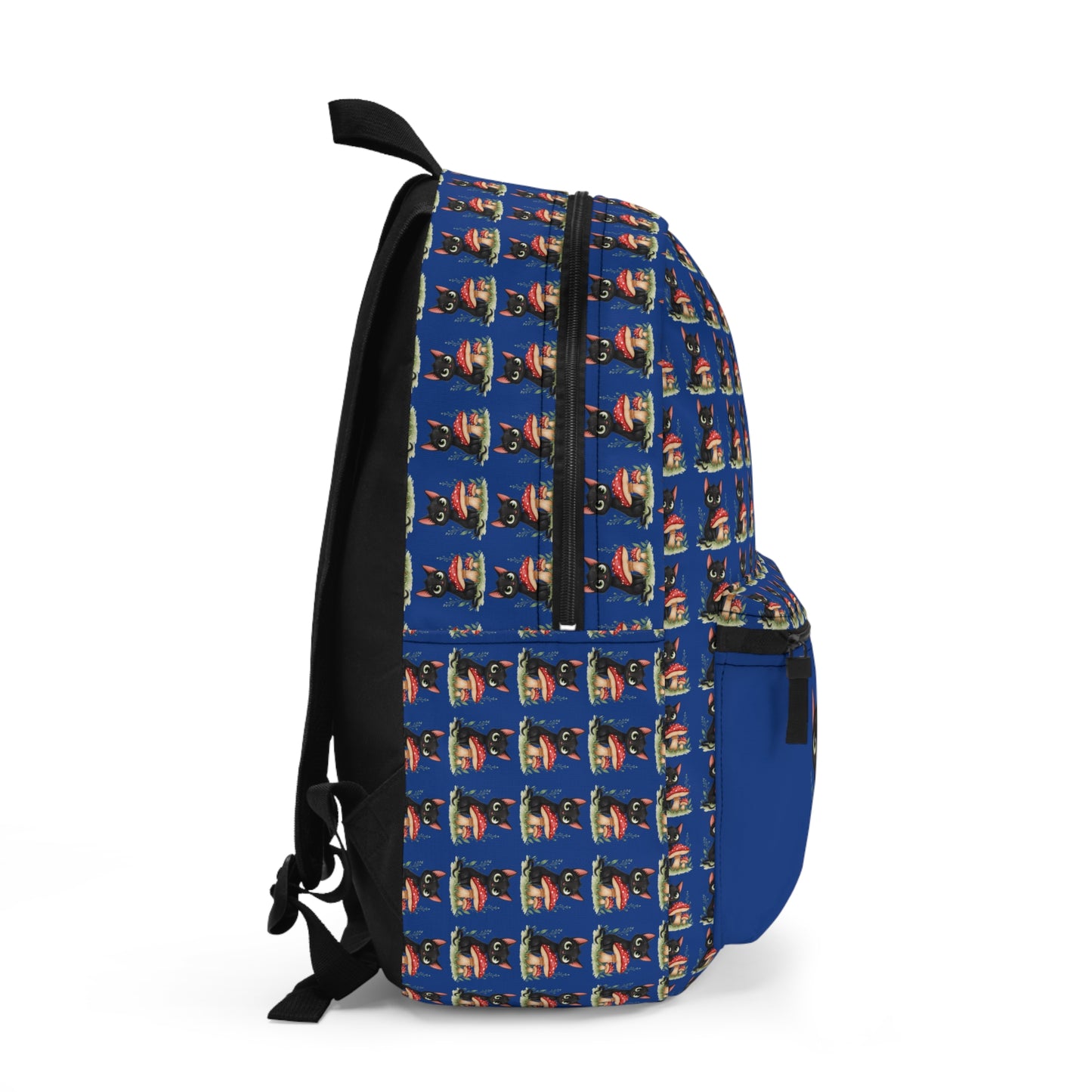 Whimsical Cat Backpack with Mushroom Design, Cute School Bag, Pet Lovers Gift, Unique Travel Backpack, Daypack for Kids and Adults