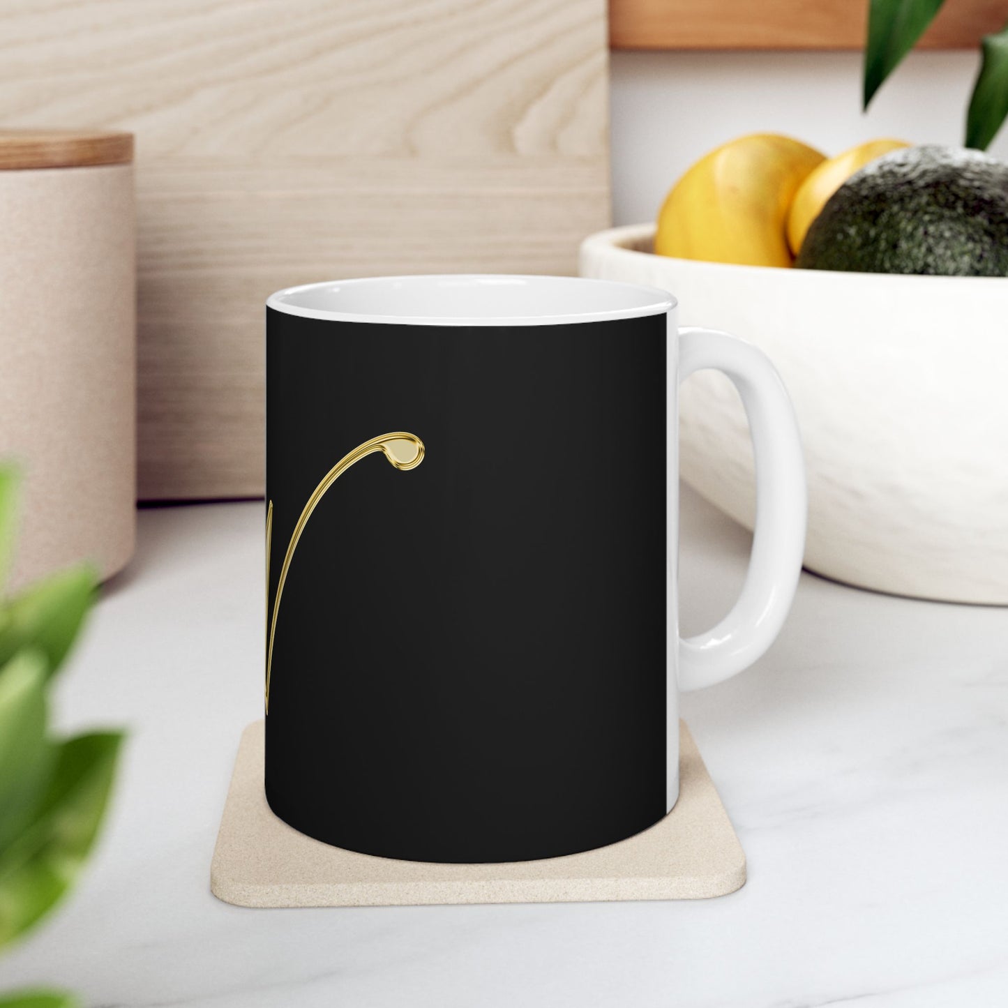 Gold Script 'W' Monogram Ceramic Mug – Elegant Initial Coffee Cup (11oz, 15oz)