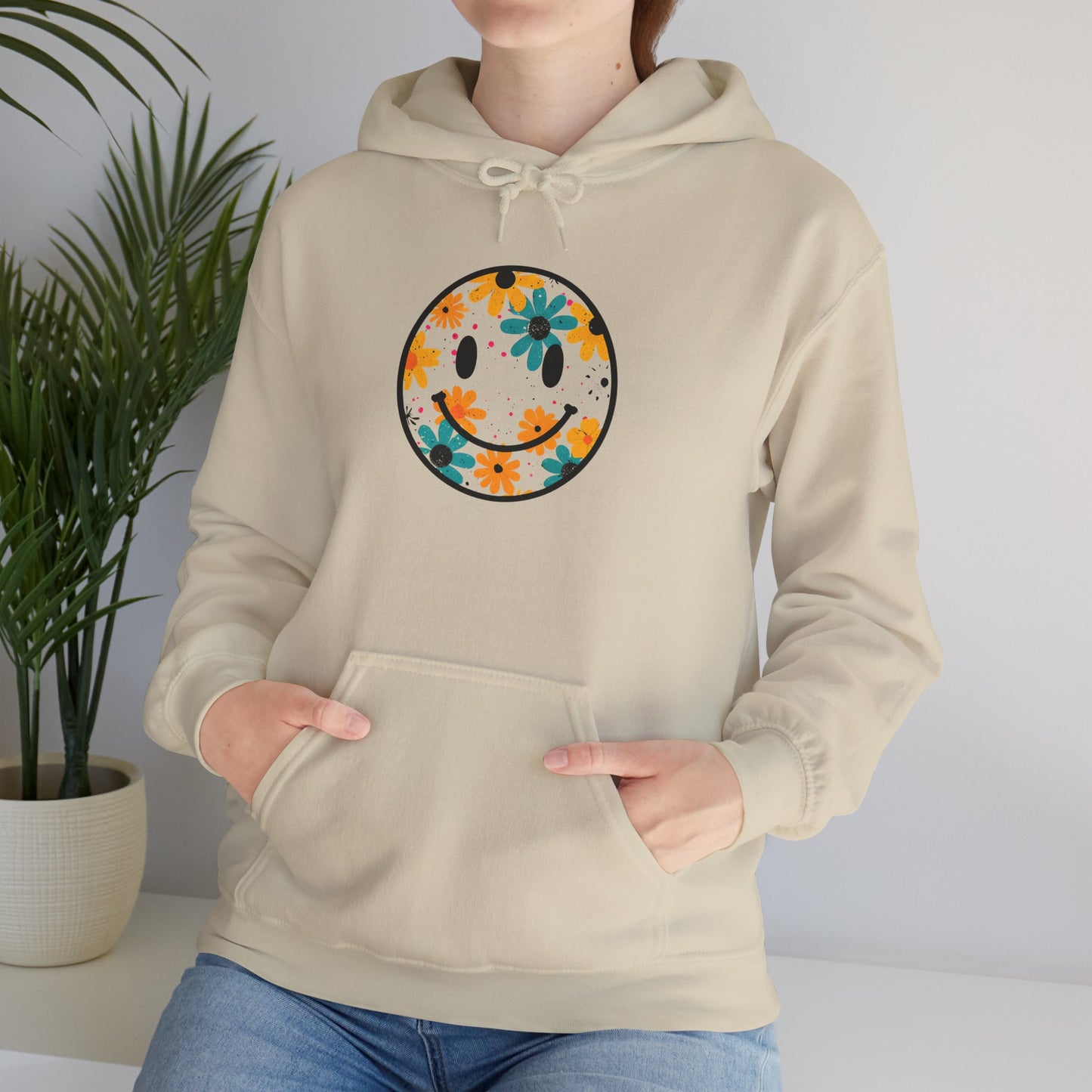Floral Smiley Hoodie — Retro Daisy Smile Graphic Hoodie