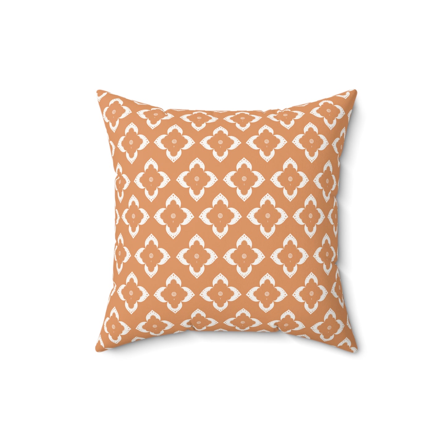 Terracotta Ikat Pattern Faux Suede Square Pillow — Boho Decorative Throw Cushion