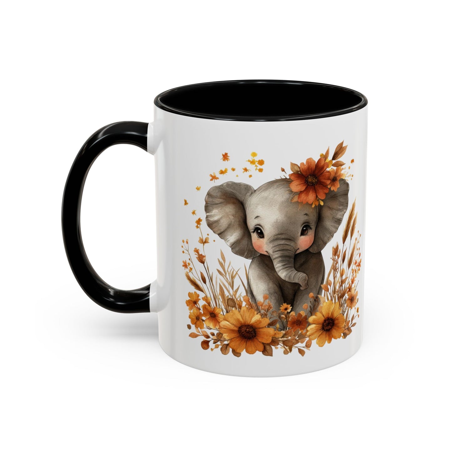 Adorable Elephant Floral Coffee Mug, Cute Animal Mug, Coffee Lover Gift, Kids Mug, Baby Shower Decor