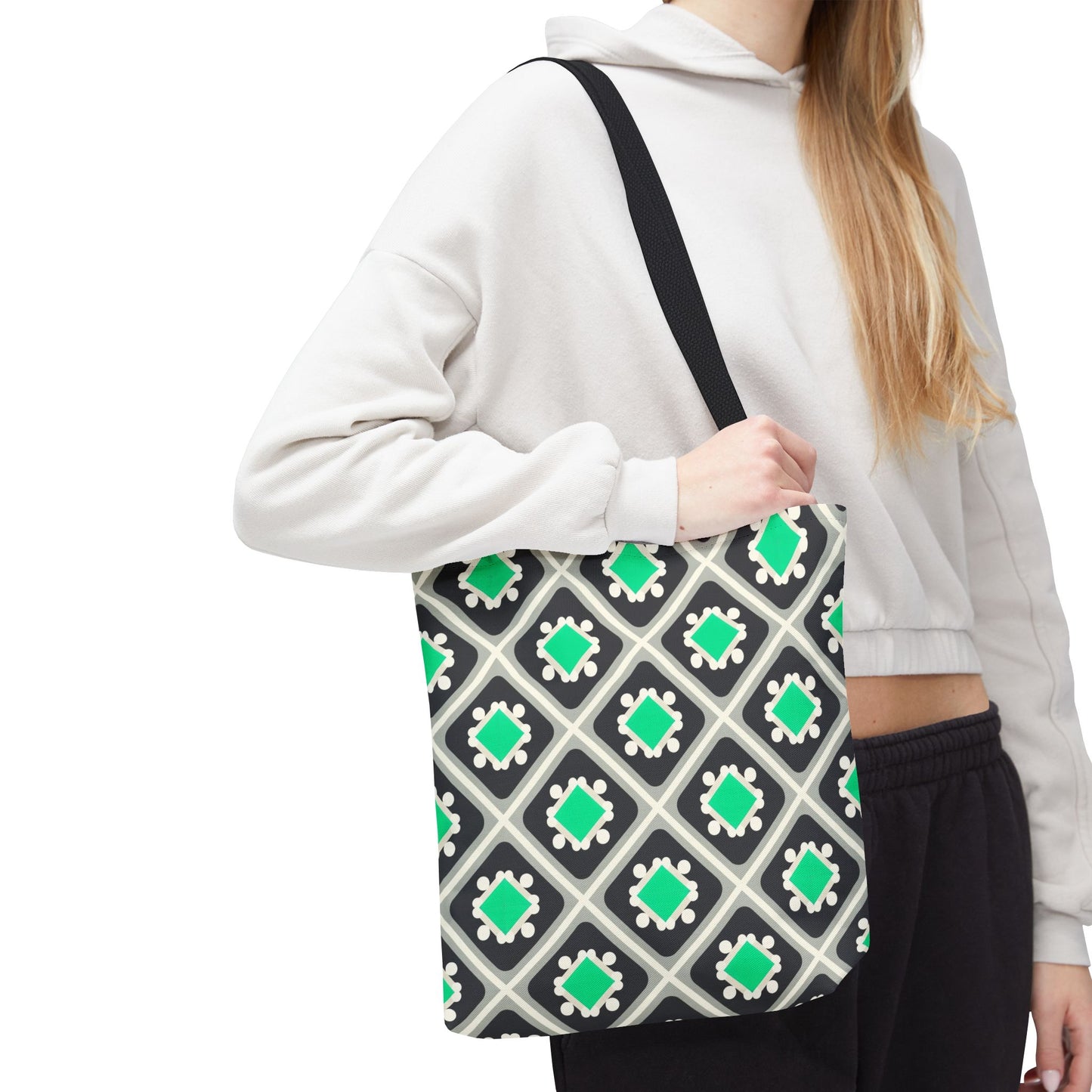 Geometric Mint Tile Tote Bag — Patterned All-Over-Print Shopper