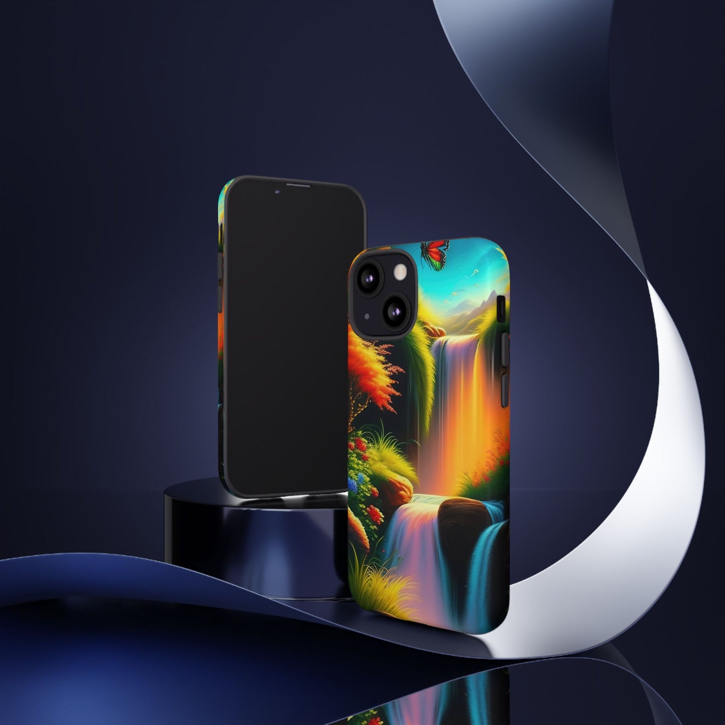 Phone Case - Vibrant Waterfall Landscape with Butterfly | Colorful Nature Protective Case