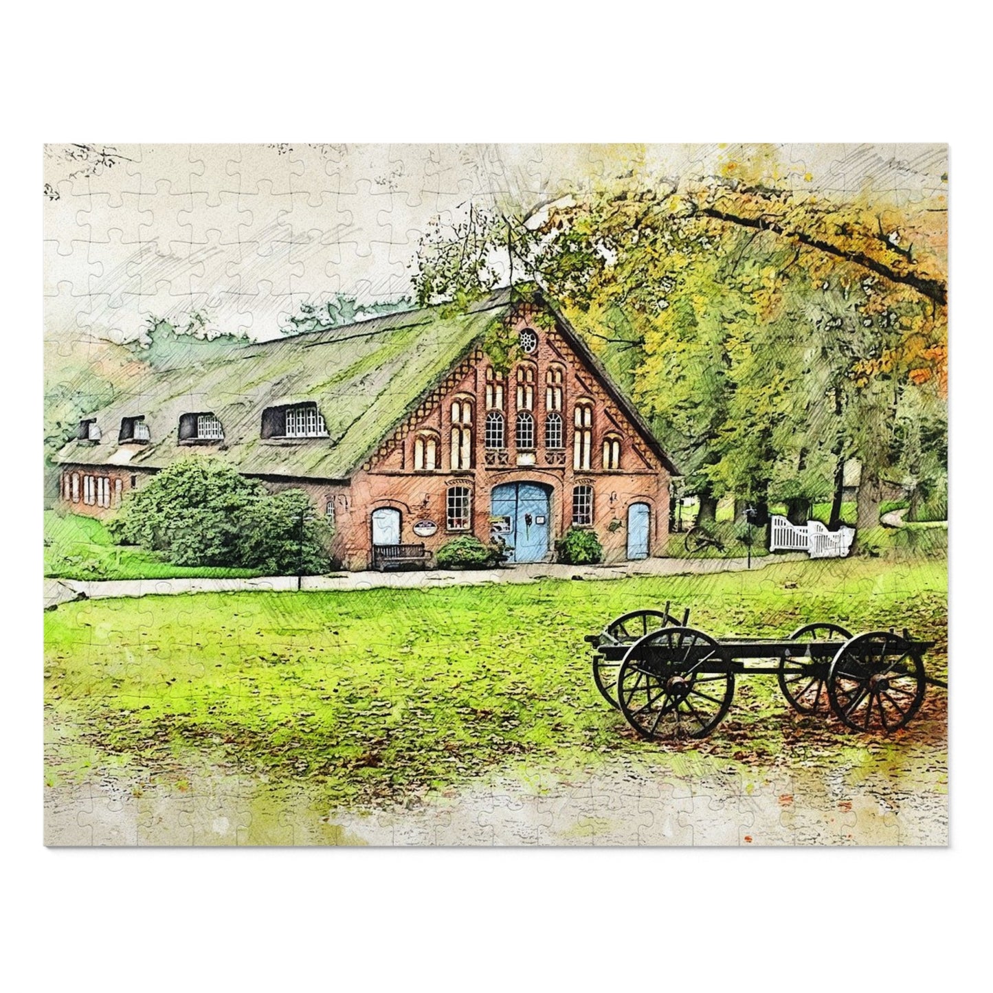 Rustic Scene Jigsaw Puzzle, Cozy Family Game, Art Puzzle with Tin, Nature Lover Gift, Home Décor Puzzle