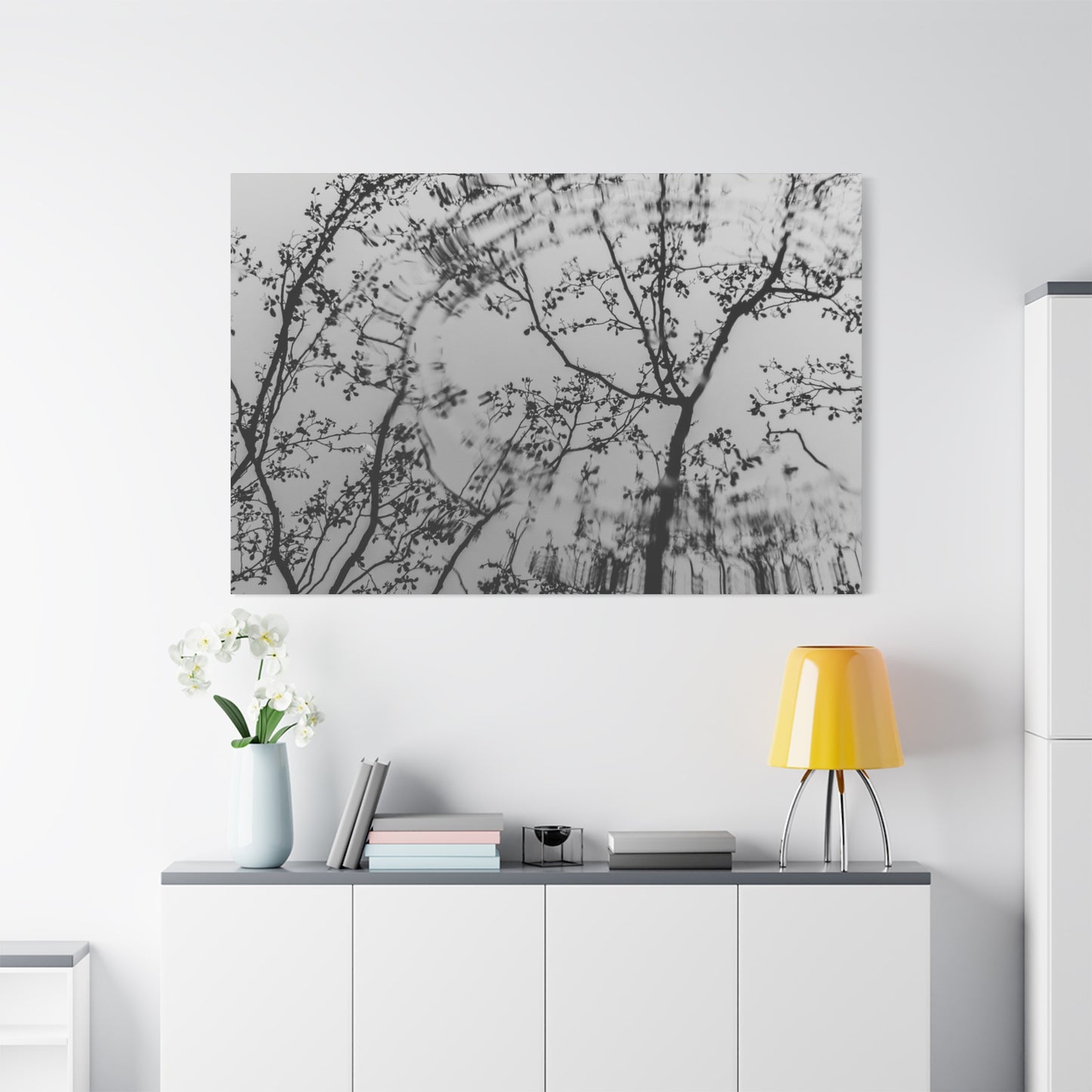 Canvas Wall Art — Monochrome Blurred Ferris Wheel with Tree Silhouettes