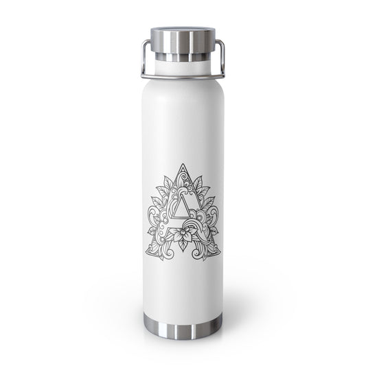 Boho Art Cold Drink Tumbler- Letter A, Personalized Water Bottle, Yoga Gift, Stylish Insulated Flask