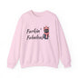 Crewneck Sweatshirt — "Furkin' Fabulous" Cute Black Cat in Pink Hat & Scarf