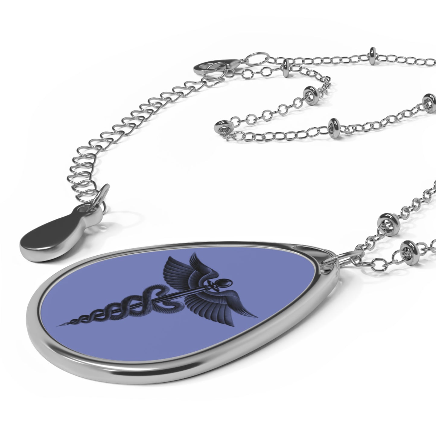 Medical Symbol Oval Necklace, Caduceus Jewelry, Healthcare Gift, Nurse Appreciation, Silver Pendant, Graduation Present