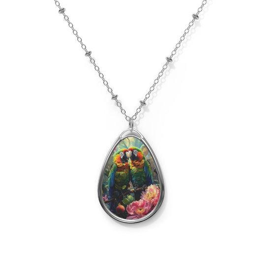 Vibrant Parrot Oval Necklace, Nature-Inspired Jewelry, Eco-Friendly Gift, Bohemian Pendant, Colorful Animal Necklace, Bird Lover Accessory