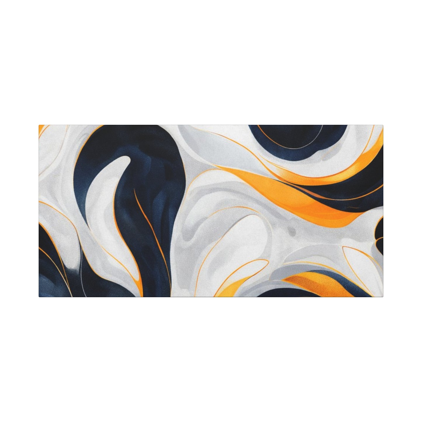 Abstract Fluid Art Matte Canvas Print — Navy, Gold & White Stretched Wall Art