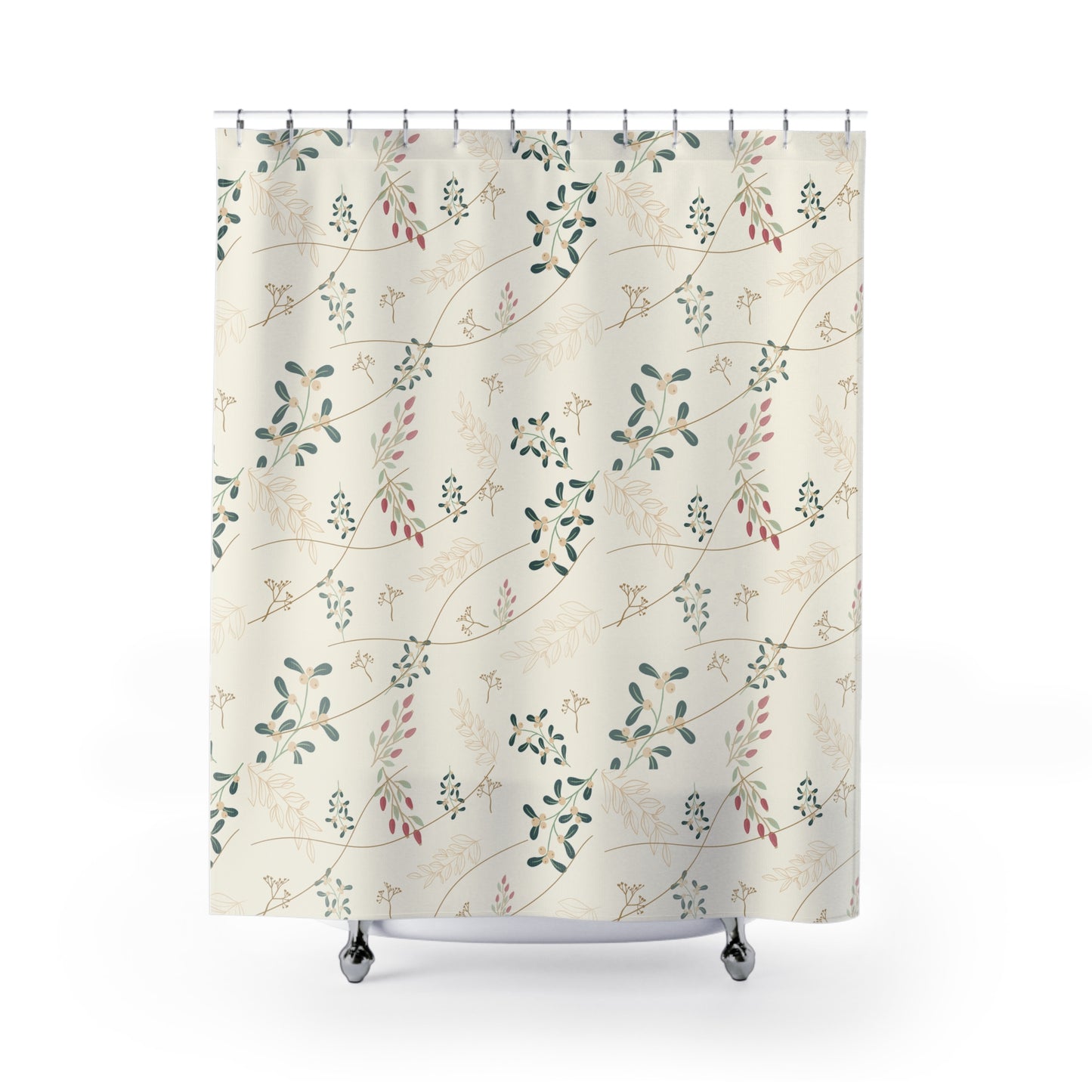 Botanical Vine Shower Curtain – Soft Neutral Floral Bathroom Decor