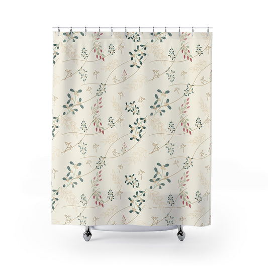 Botanical Vine Shower Curtain – Soft Neutral Floral Bathroom Decor