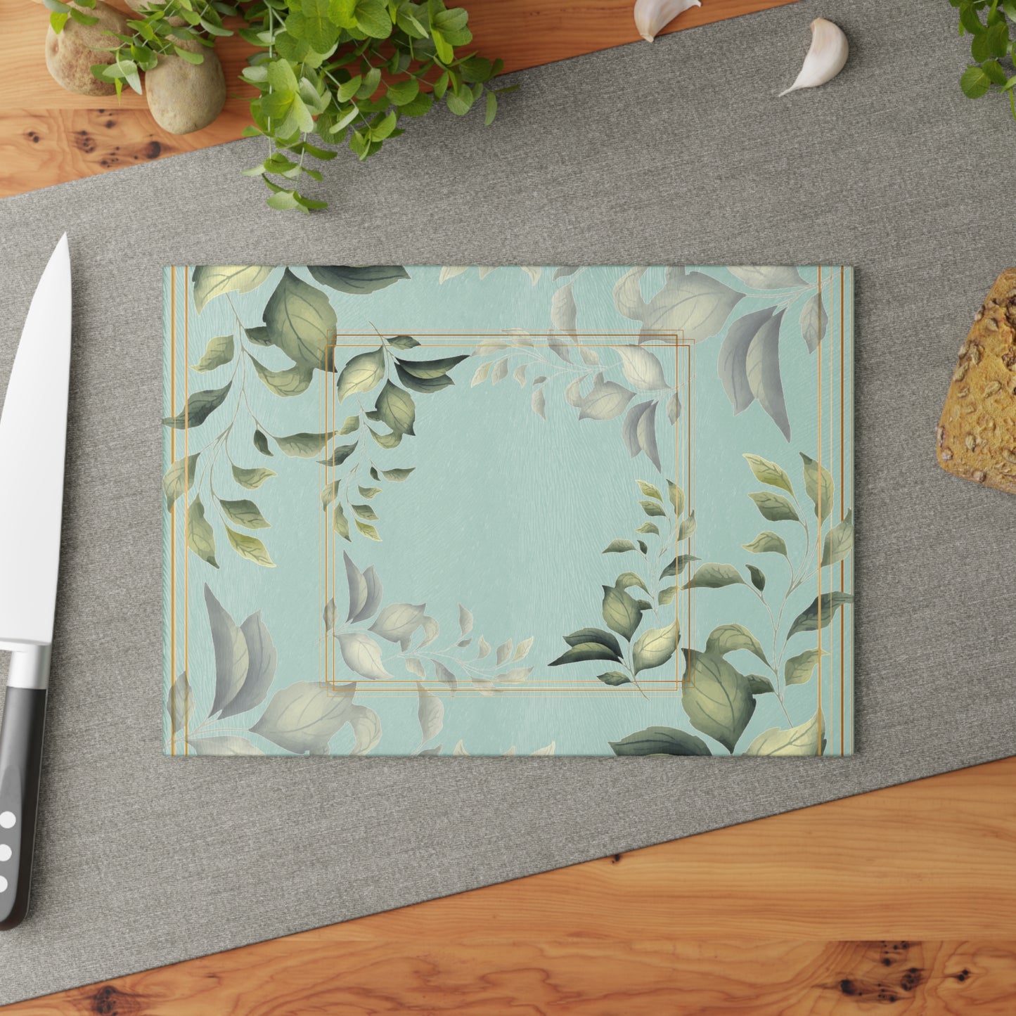 Glass Cutting Board — Botanical Green Leaf Decorative Kitchen Board