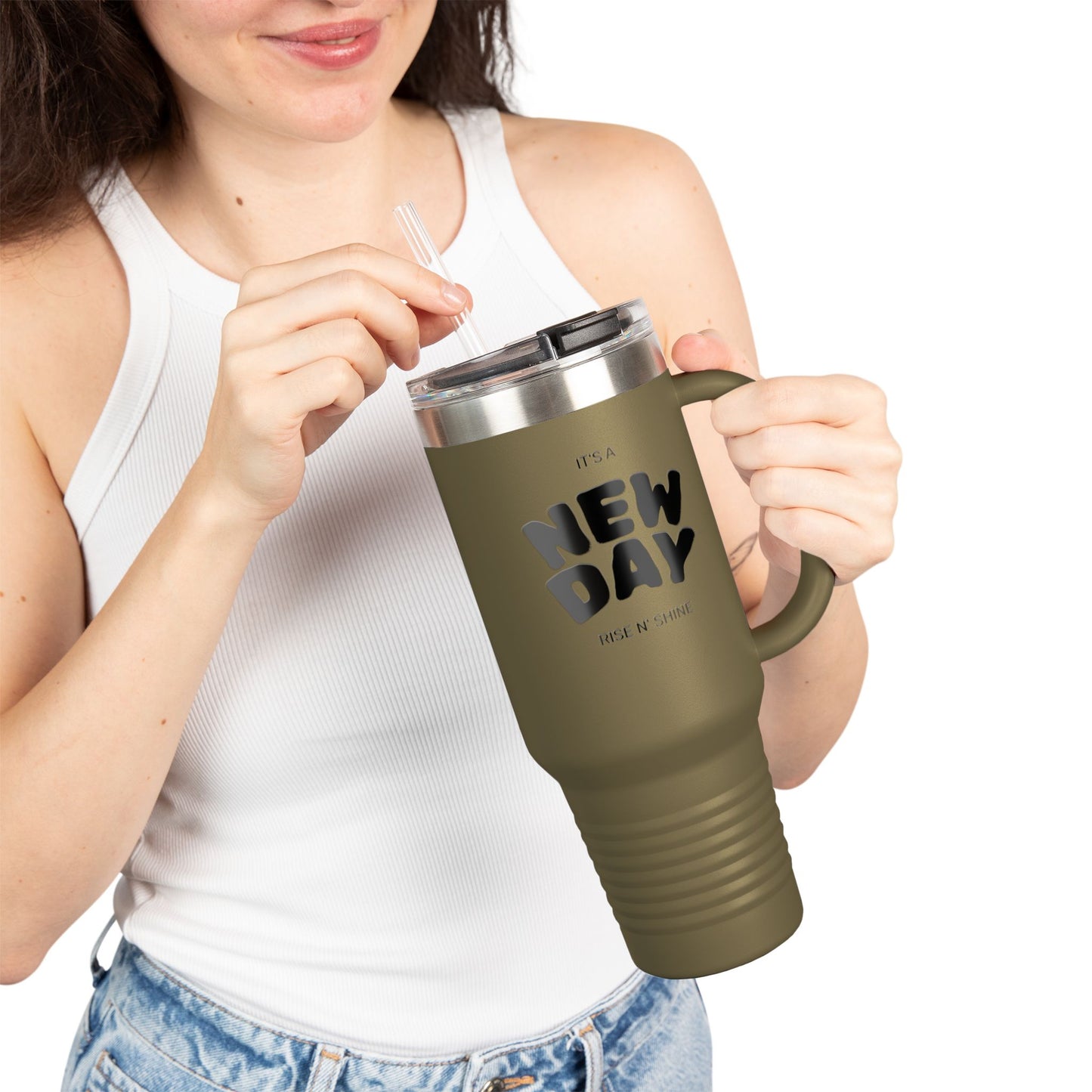 Insulated Travel Mug - 'It's a New Day' - 40oz Coffee Cup, Perfect for Road Trips, Morning Commute, Gifts, Eco-Friendly, Reusable