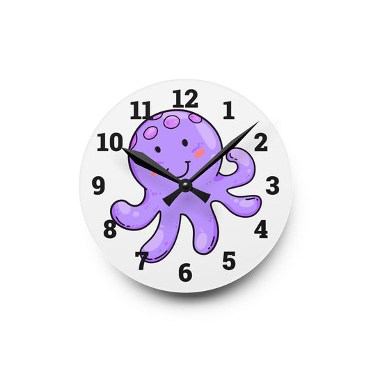 Cute Octopus Acrylic Wall Clock - Fun Kids Room Decor, Nautical Wall Art