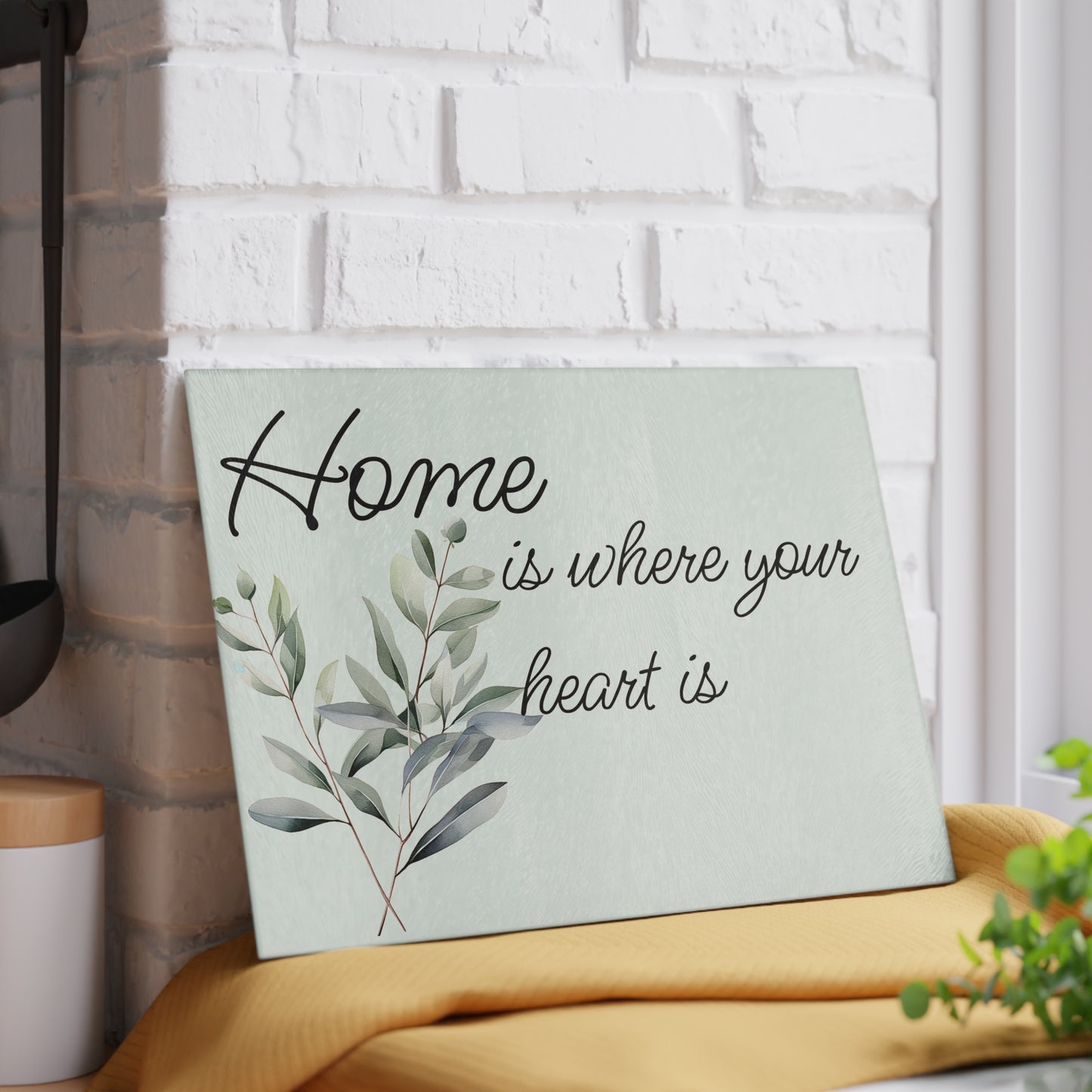 Home is Where Your Heart Is Glass Cutting Board, Kitchen Decor, Housewarming Gift, Wedding Present, Mother's Day Gift
