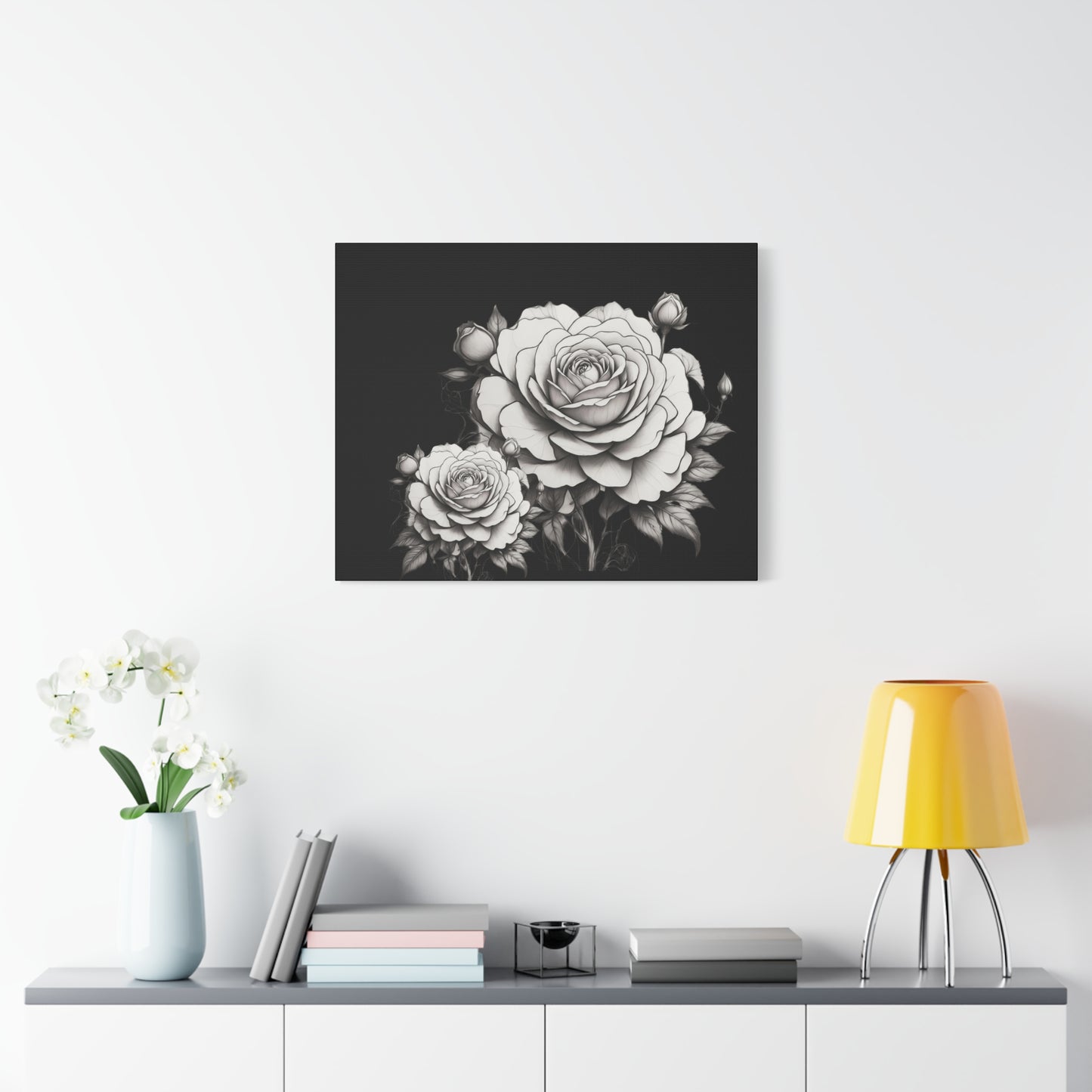 Monochrome Rose Canvas Print — Black & White Floral Wall Art