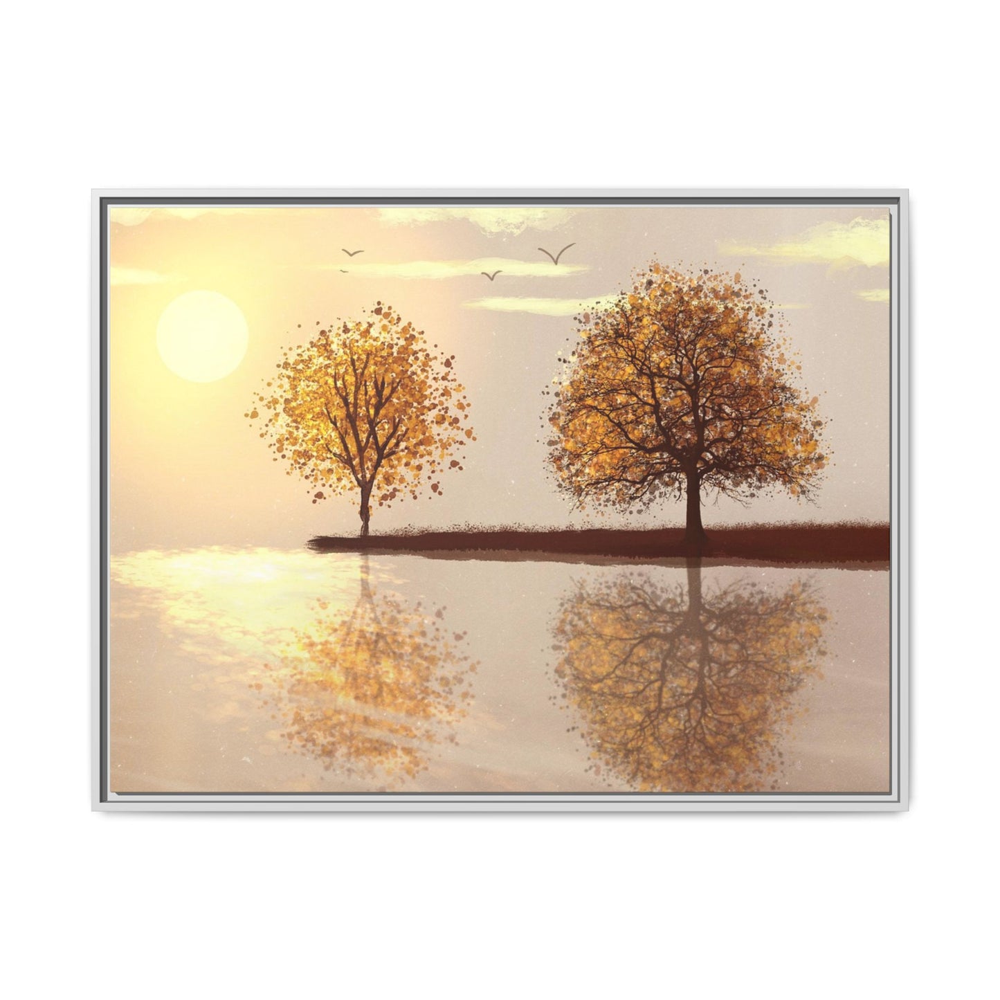 Framed Matte Canvas Wall Art — Golden Autumn Trees Reflection