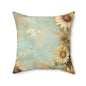 Sunflower Print Square Pillow, Floral Home Decor, Cozy Throw Cushion, Rustic Room Accent, Gift for Her, Summer Vibes