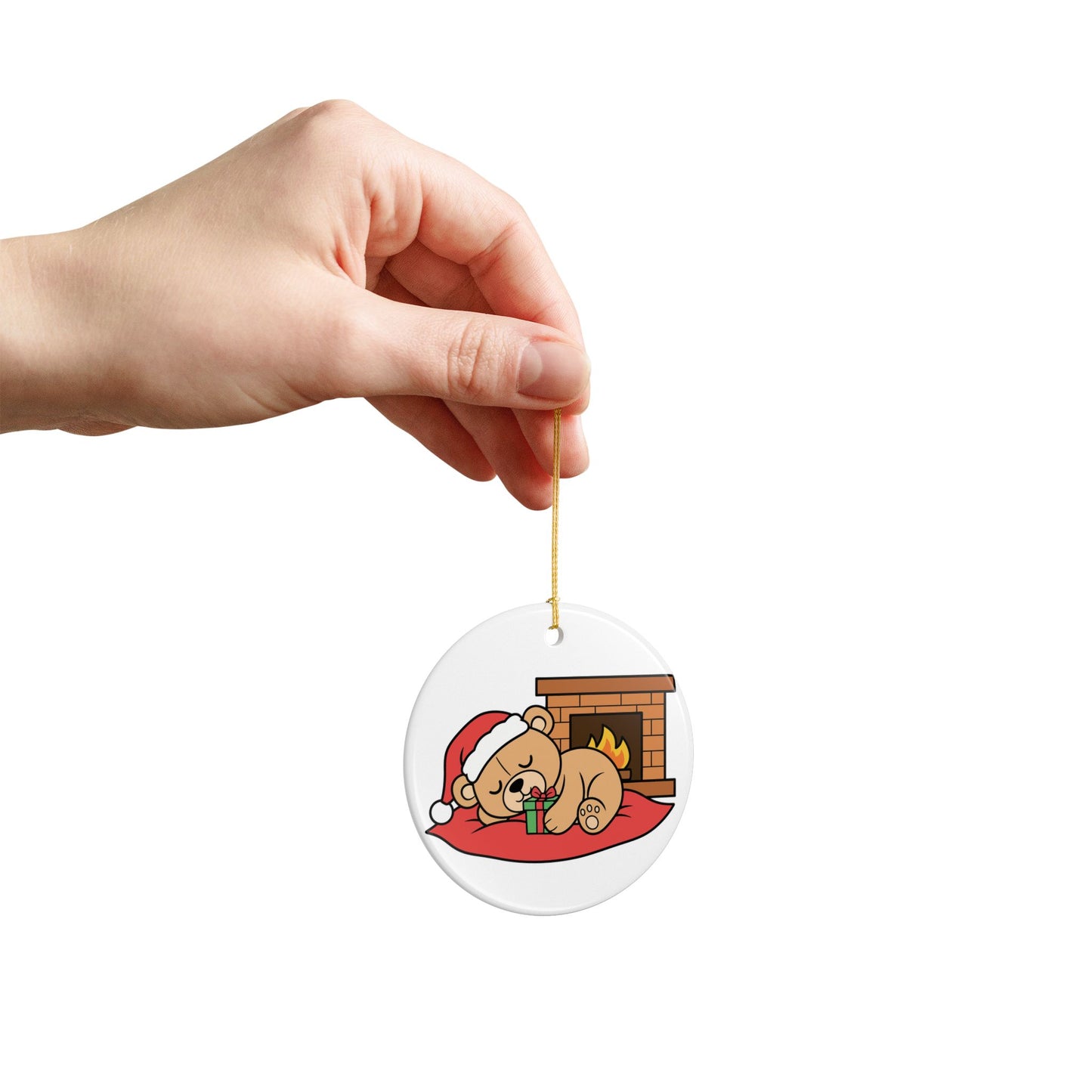 Sleeping Teddy Bear Christmas Ornament — Ceramic Holiday Tree Decoration (2-Sided)
