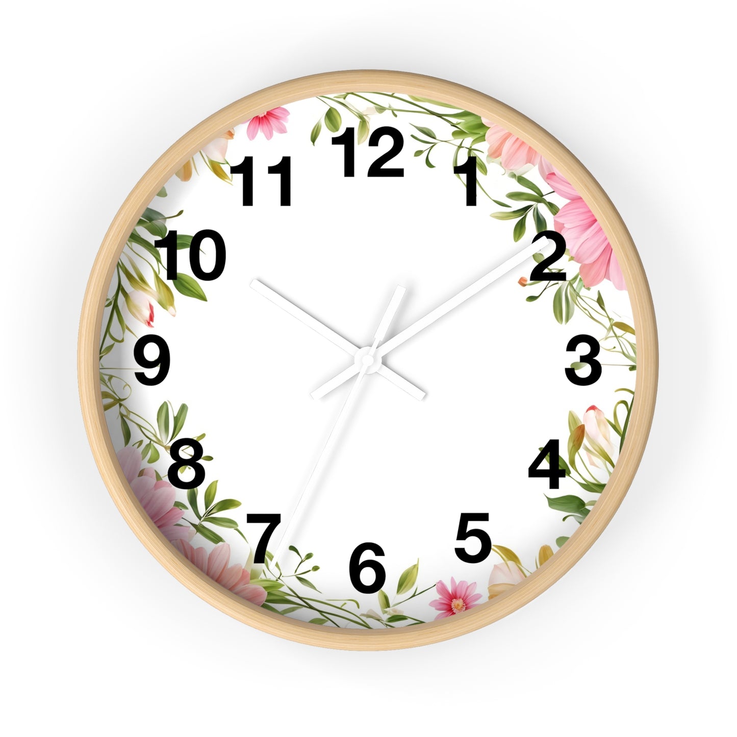 Floral Wreath Wall Clock — Pink Garden Decorative Timepiece