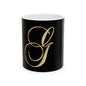 Gold Script Letter G Ceramic Mug — Elegant Monogram Coffee Cup (11oz/15oz)