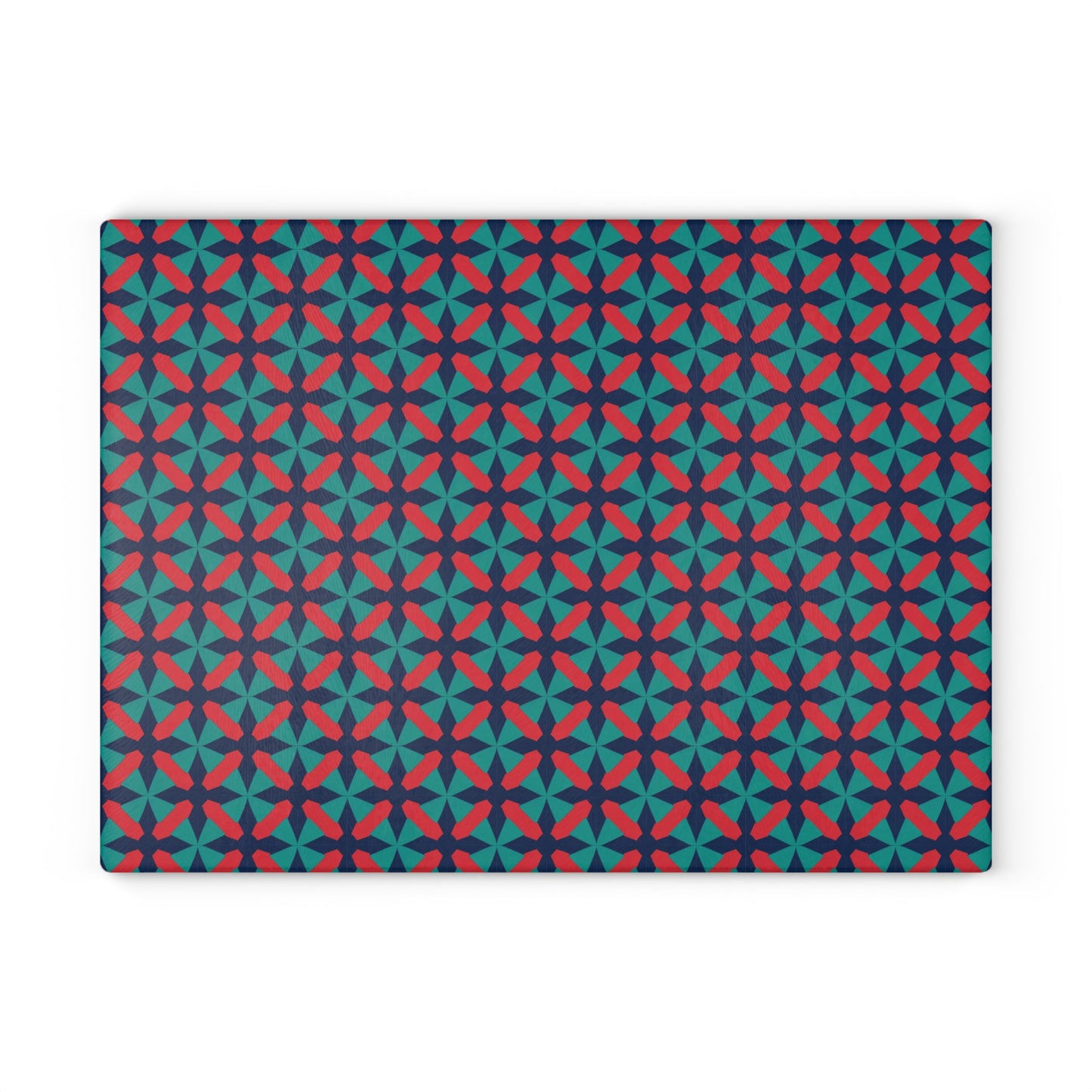 Geometric Star Tile Glass Cutting Board — Red & Teal Kitchen Decor