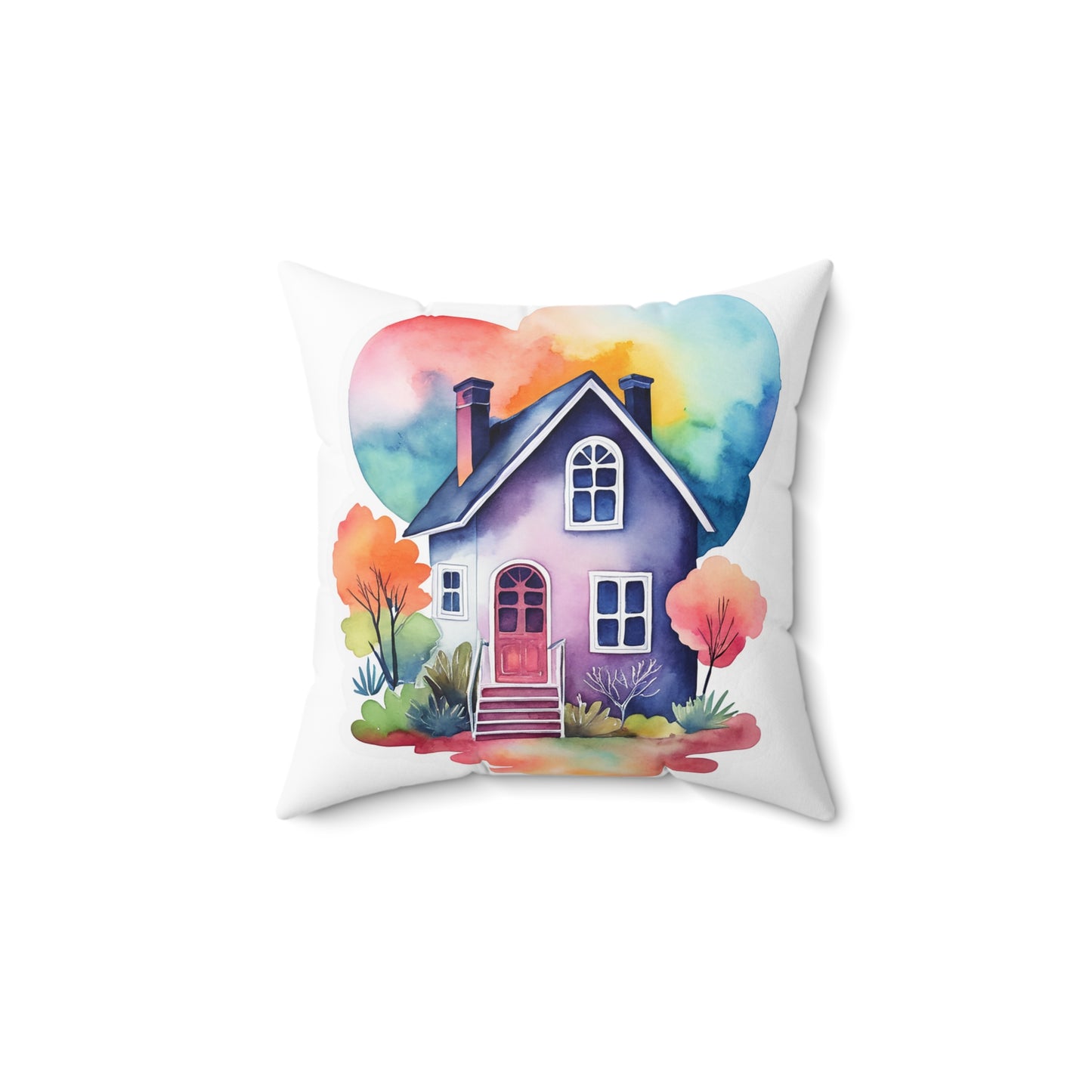 Whimsical Watercolor House Decorative Pillow