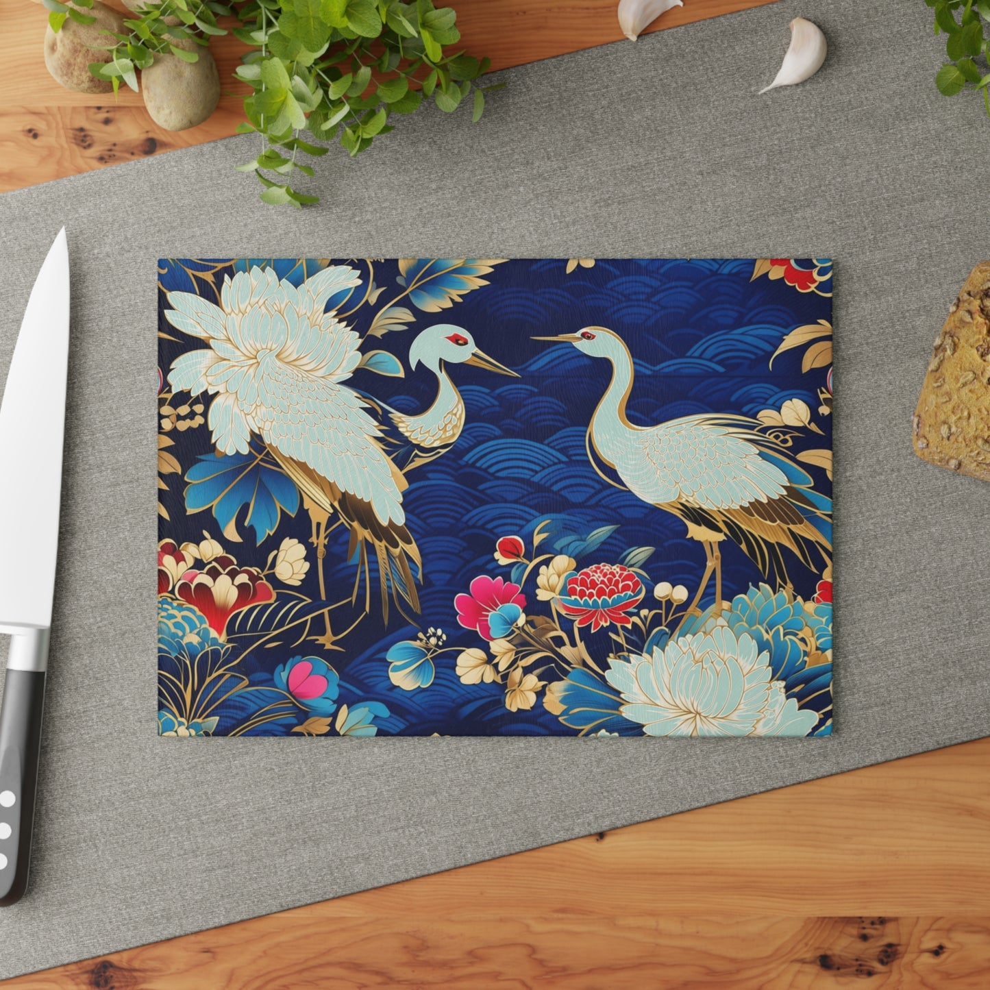 Elegant Asian Crane Glass Cutting Board - Perfect for Gifts and Home Decor