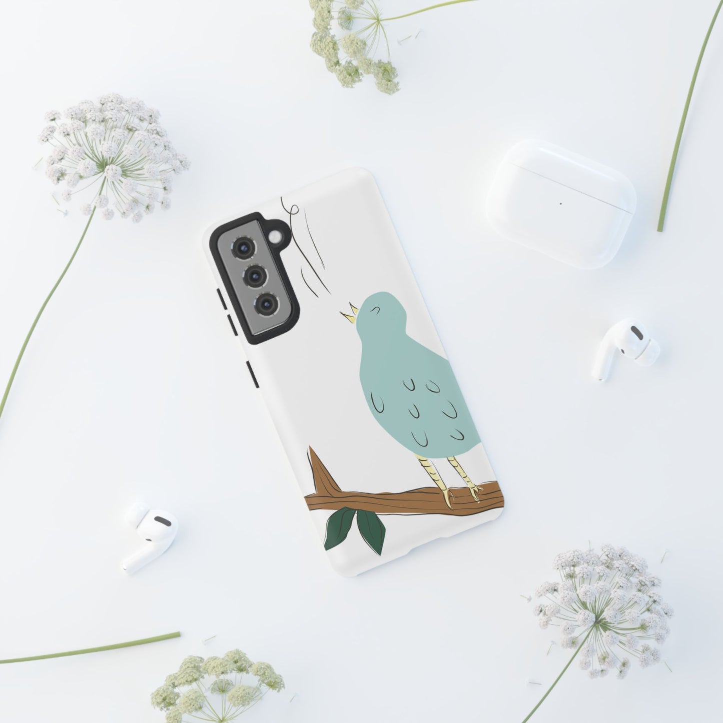 Birdsong Phone Case — Cute Blue Bird on Branch Protective Case