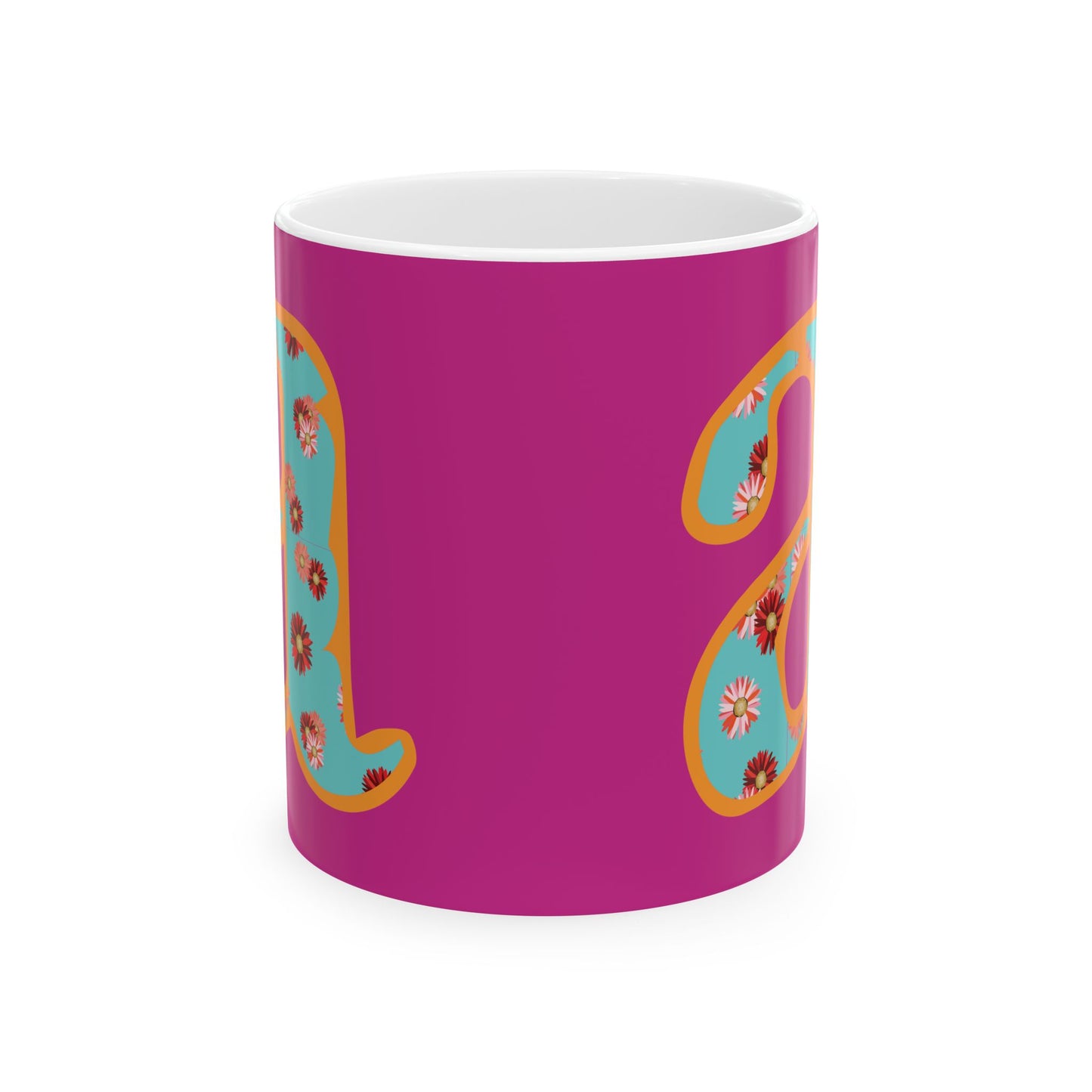 Floral Lettered Ceramic Mug - Vibrant Coffee Cup, Gift for Her, Kitchen Decor, Personalized Drinkware, Fun Floral Mug