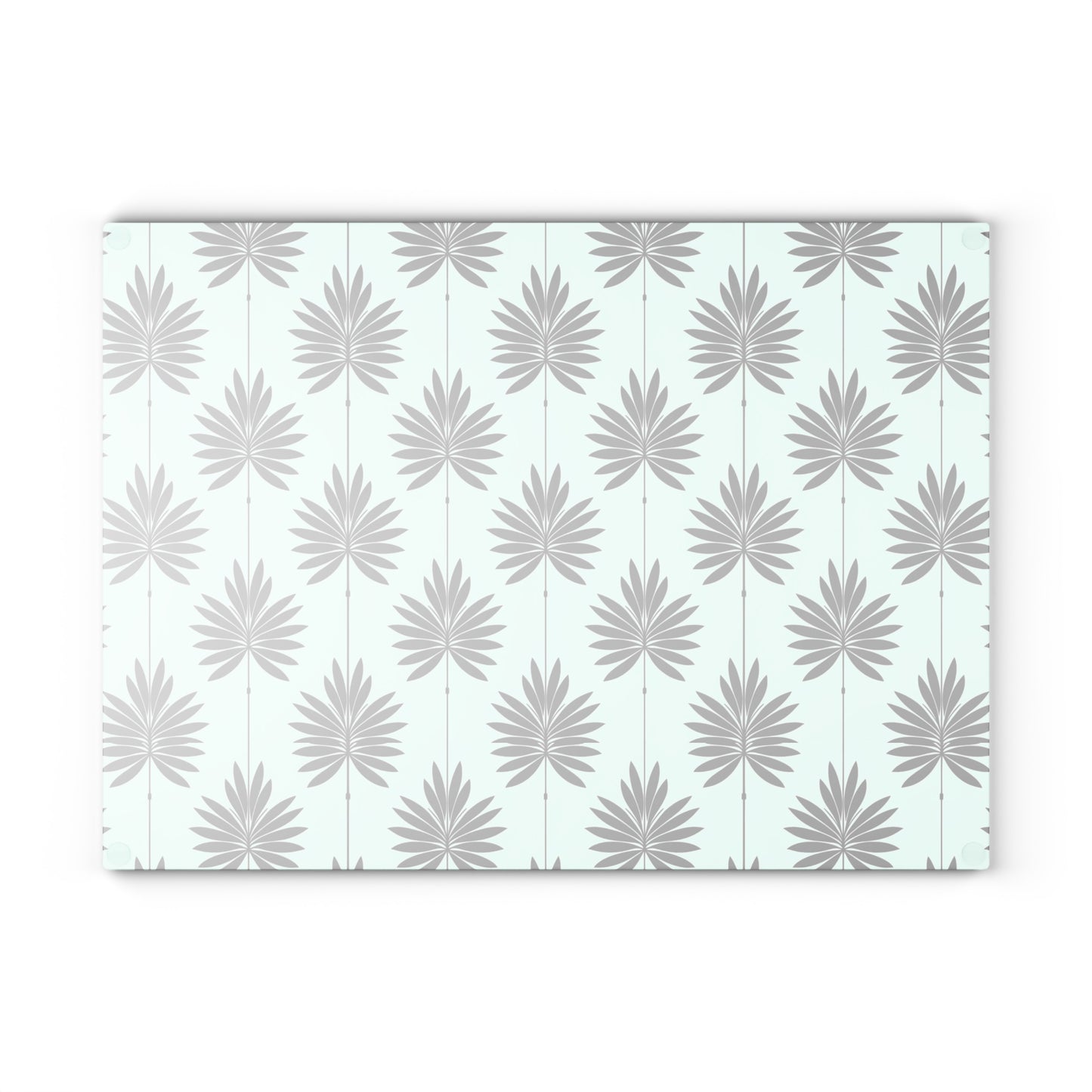 Palm Leaf Glass Cutting Board — Modern Mint Patterned Kitchen Board