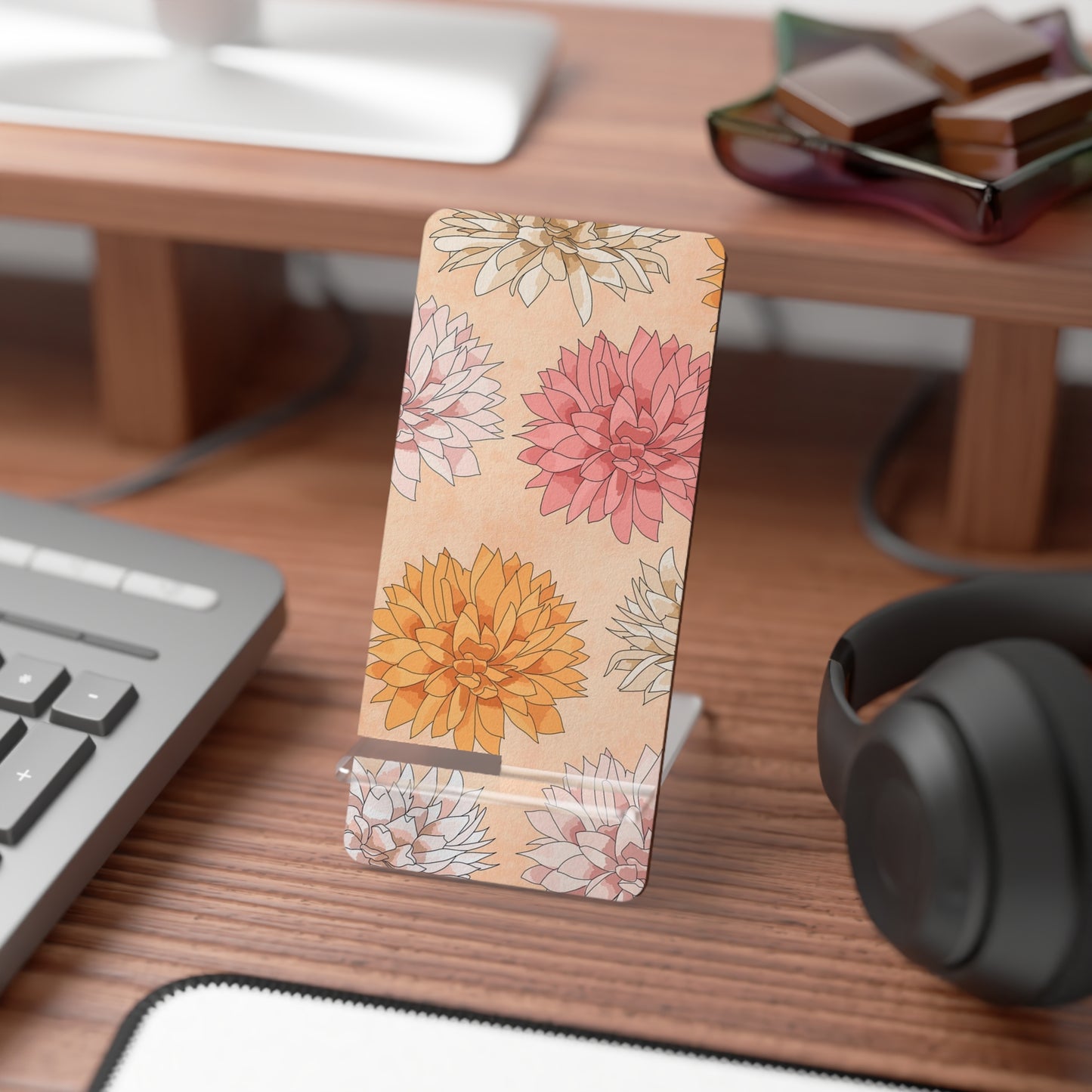 Flower Pattern Mobile Display Stand, Phone Holder, Desk Organizer, Floral Gift, Home Office Decor, Cute Tech Accessory