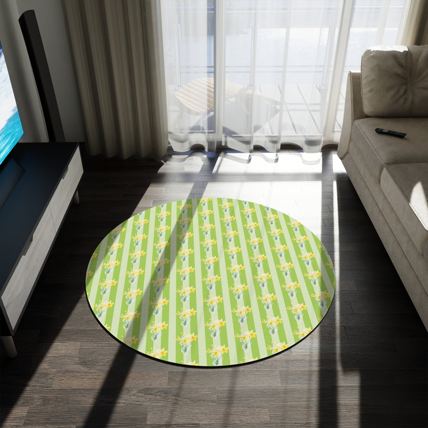 Cheerful Floral Round Rug for Bright Decor, Area Rug, Living Room Deco