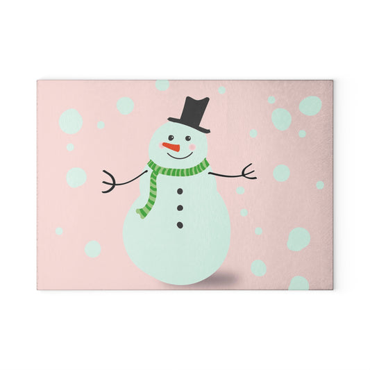 Festive Snowman Glass Cutting Board | Kitchen Decor, Holiday Gift, Winter Cooking, Unique Gift Idea, Home Essentials