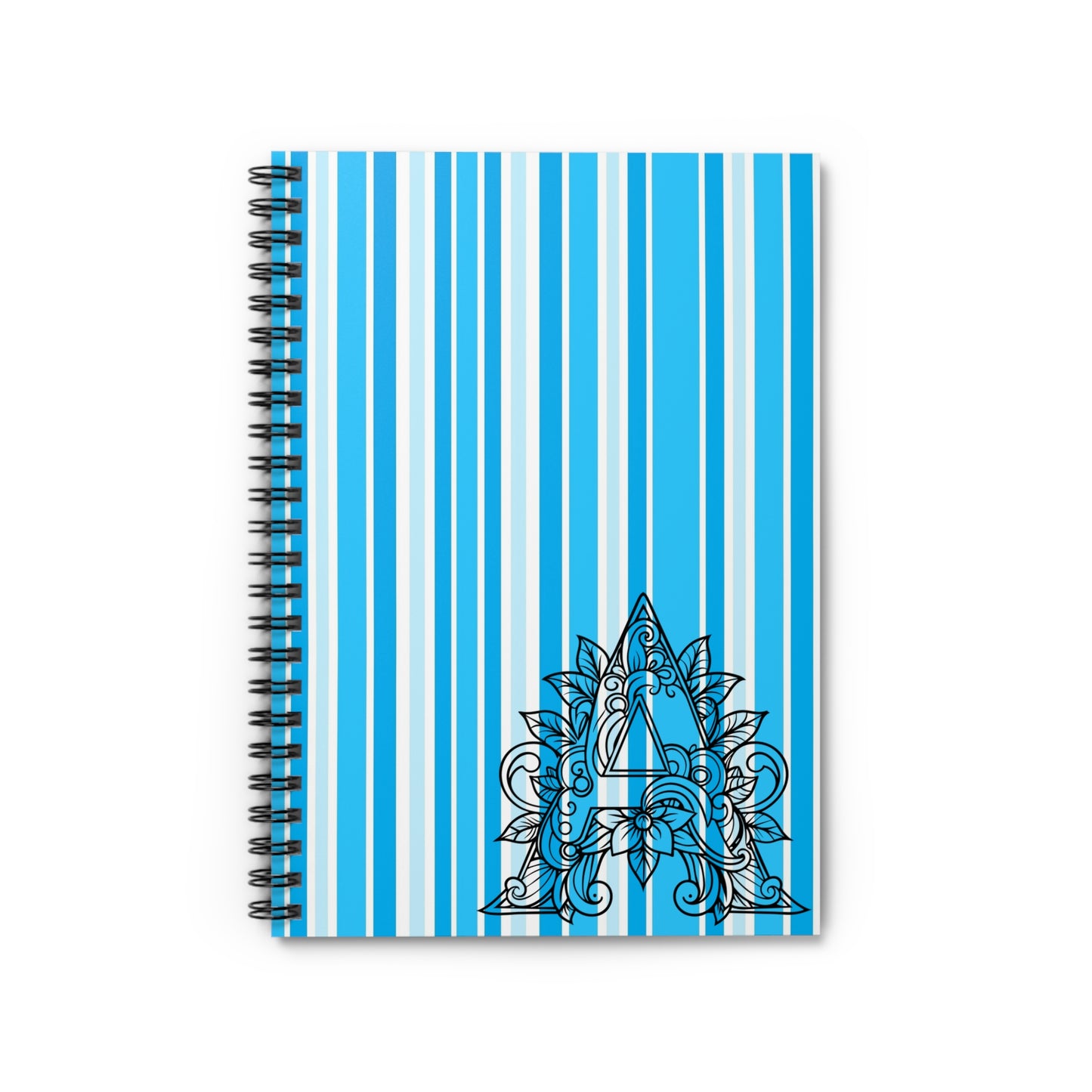 Blue Striped Monogram Notebook — Decorative 'A' Spiral Ruled Journal
