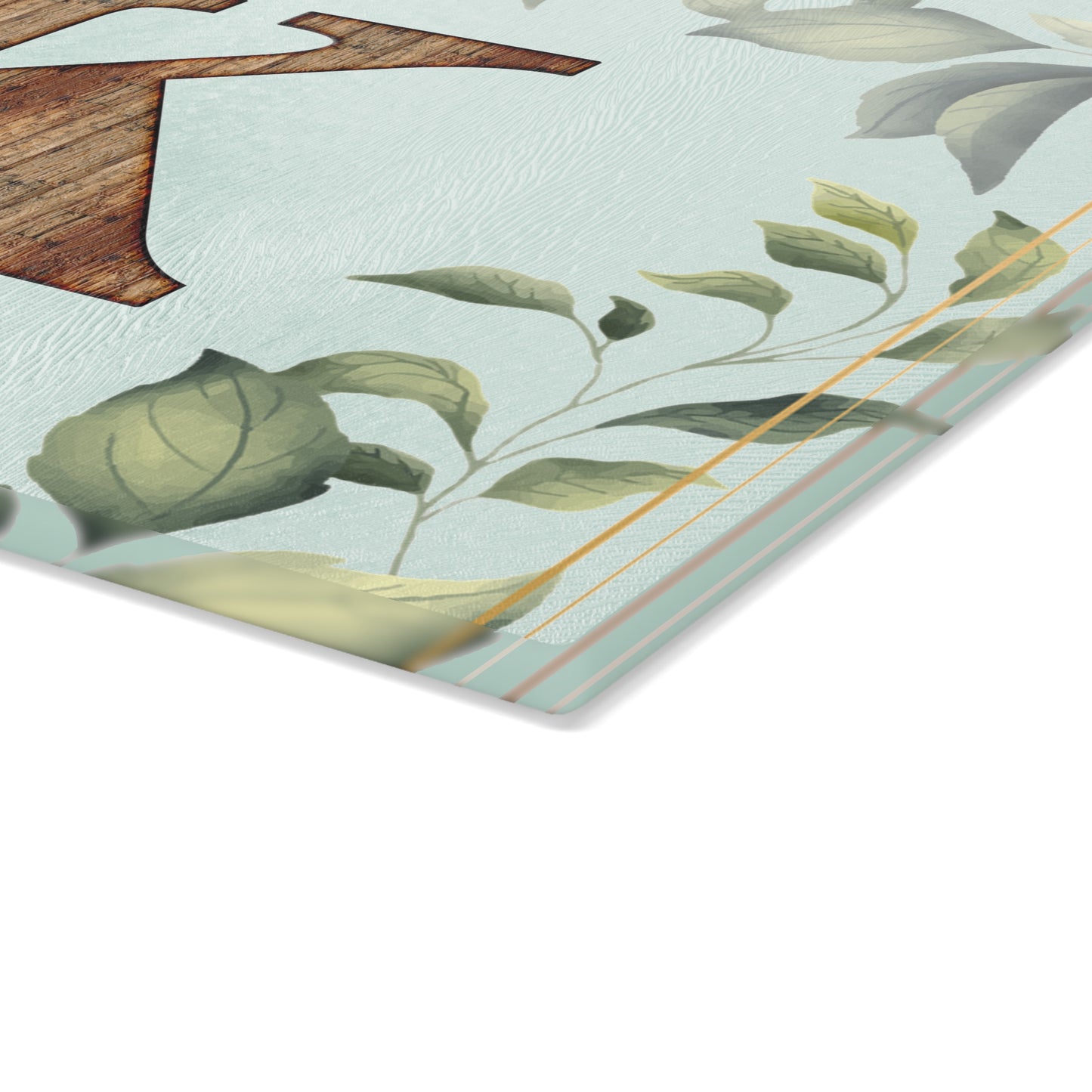 Monogram K Glass Cutting Board – Floral Leaf Kitchen Decor, Personalized Initial Serving Board