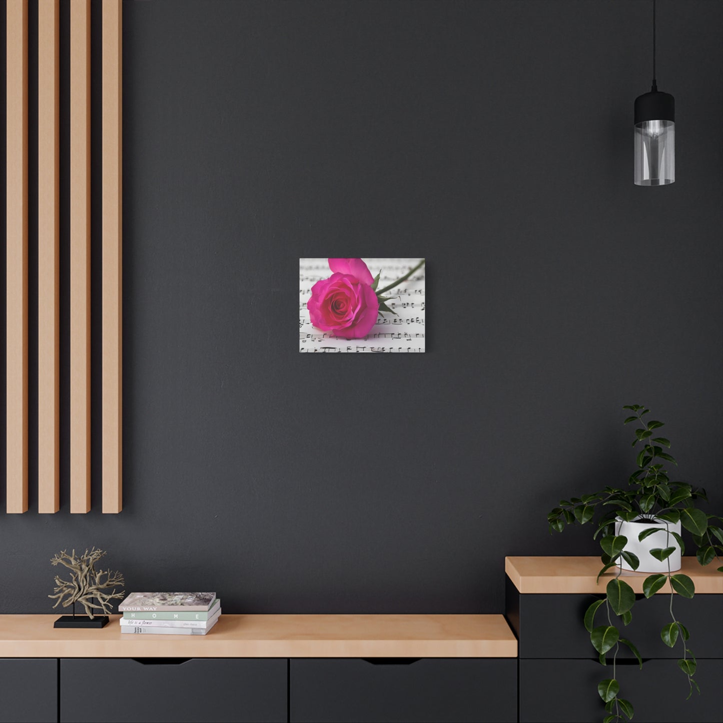 Stretched Canvas Art Print, Classic Rose on Sheet Music, Floral Wall Decor, Home Decoration, Gift for Music Lovers