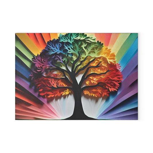 Vibrant Tree Glass Cutting Board, Colorful Kitchen Decor, Unique Wedding Gift, Housewarming Essential, Eco-Friendly Home Item