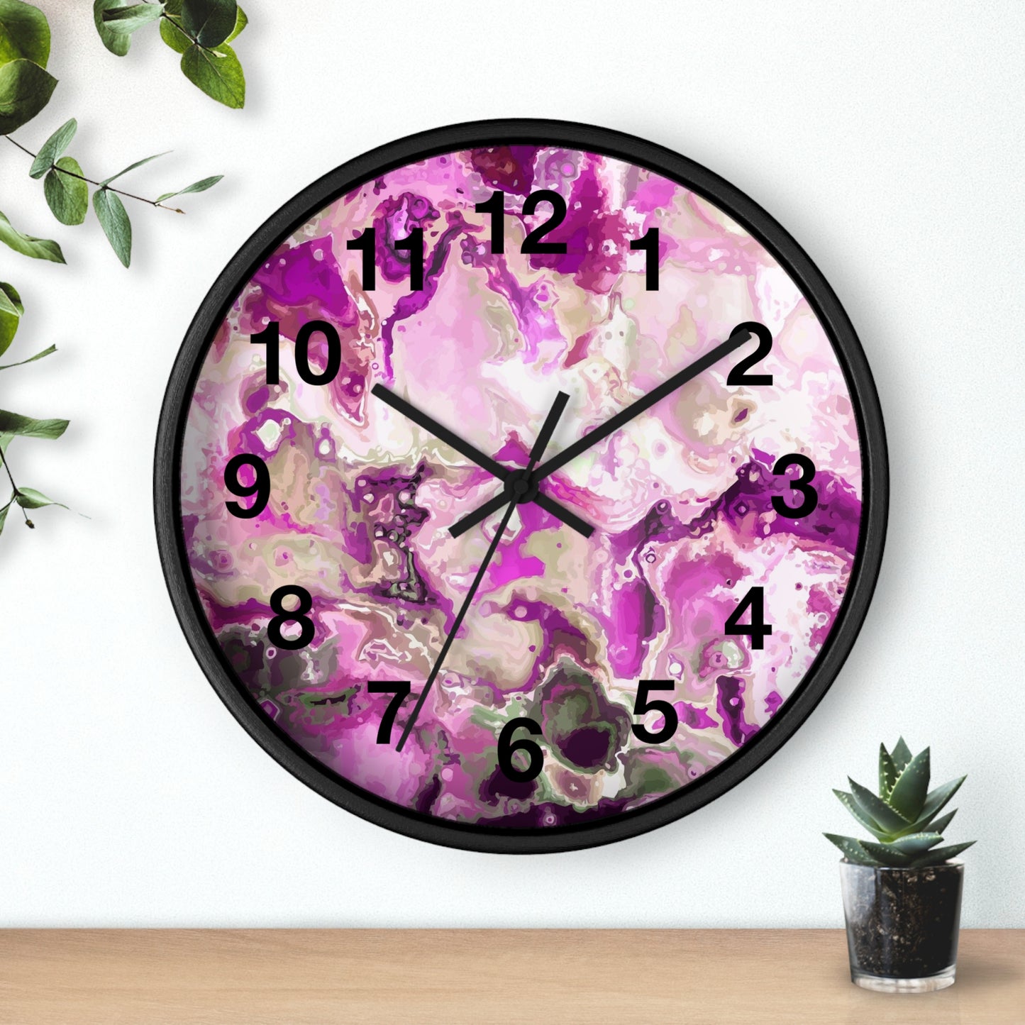 Elegant Pink Swirl Wall Clock Home Decor, Gift for Her, Modern Design, Office Wall Art, Functional Art