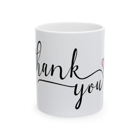 Thank You Ceramic Mug — Elegant Script & Pink Marble Accent (11oz, 15oz)