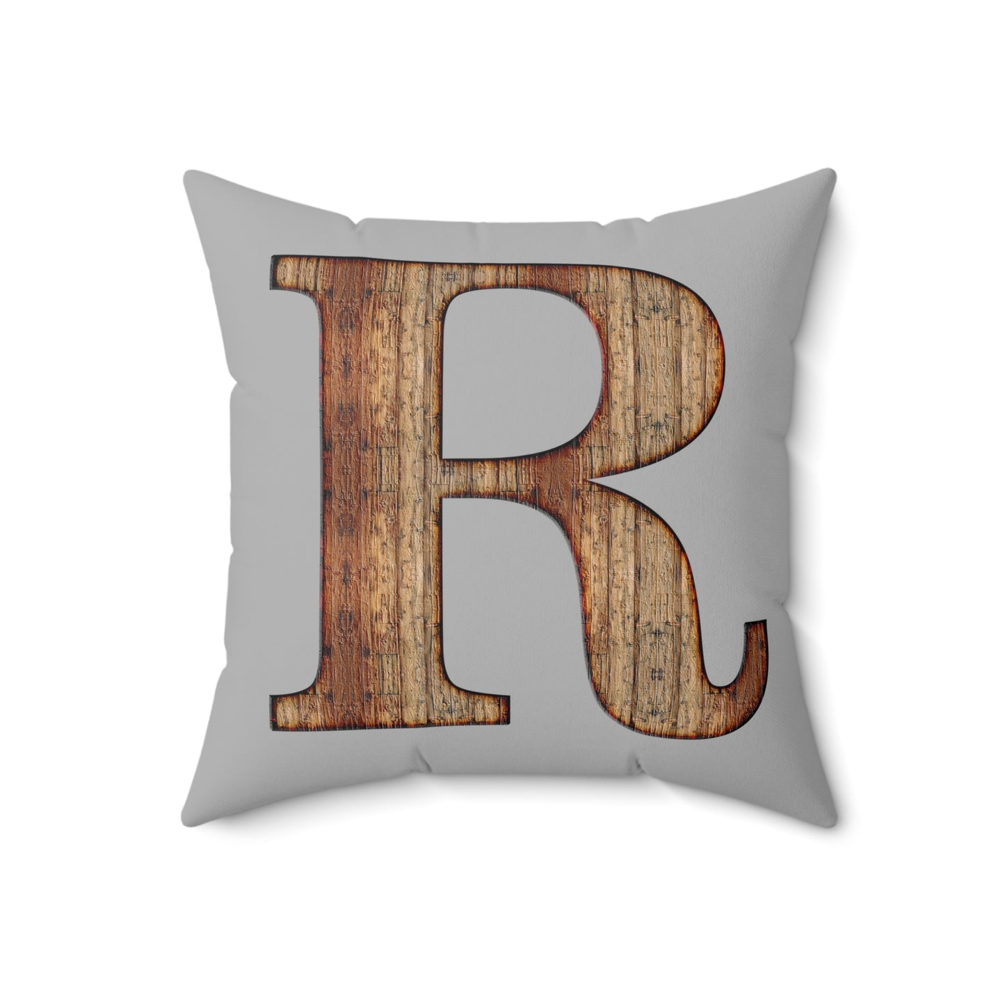 Wooden Monogram 'R' Decorative Throw Pillow - Rustic Farmhouse Accent