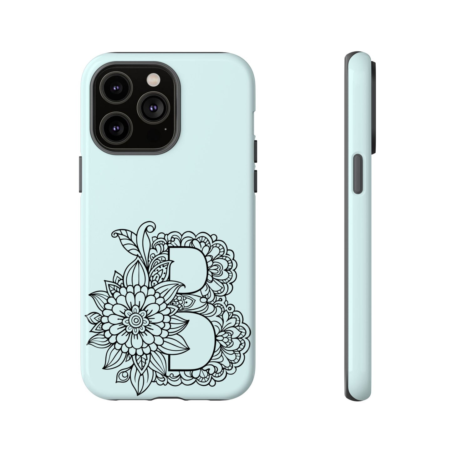 Personalized Tough Phone Case- Letter B, Floral Monogram Cell Phone Cover, Custom Protective Case, Unique Gift, Birthday, Graduation